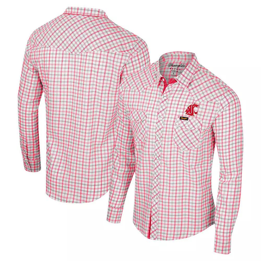 Men's Colosseum x Wrangler White Washington State Cougars Plaid Window Pane Long Sleeve Full-Snap Shirt, Size: Large, Wsc White Product Image