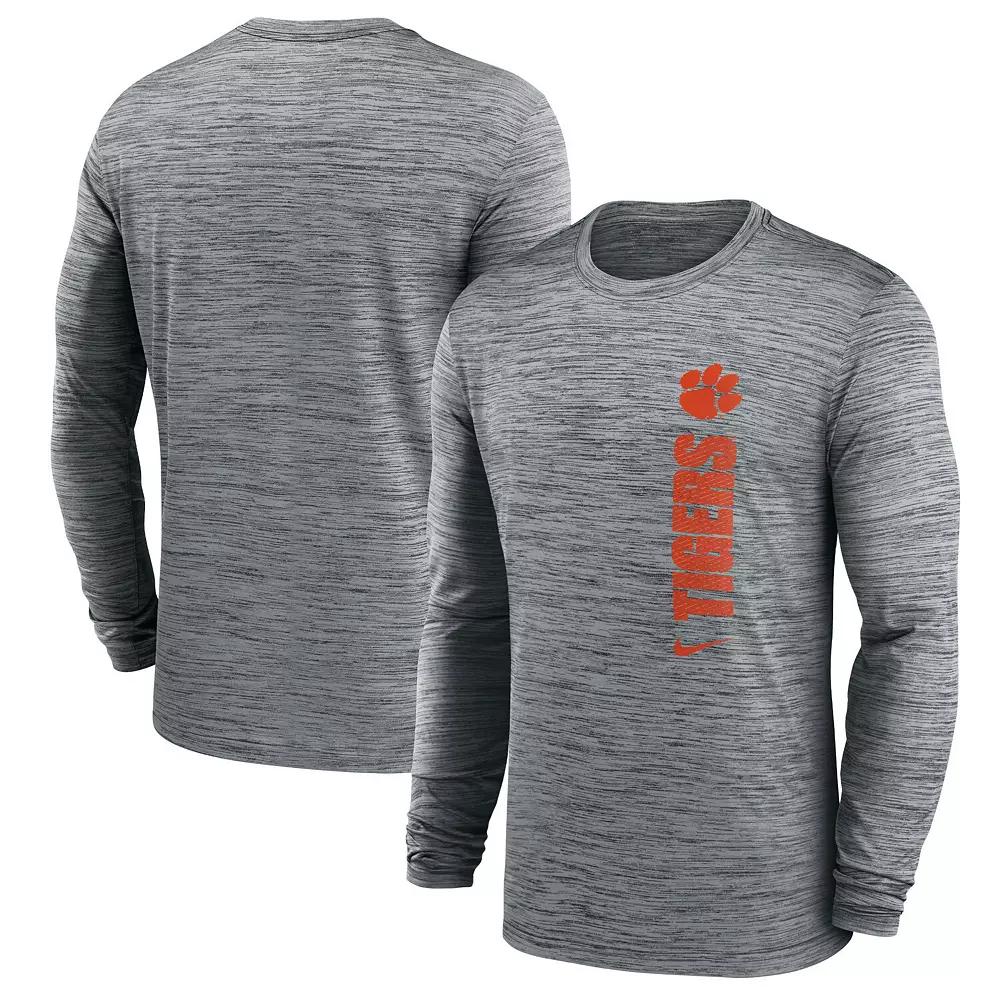 Men's Nike Heather Gray Clemson Tigers 2024 Sideline Velocity Performance Long Sleeve T-Shirt,  Product Image