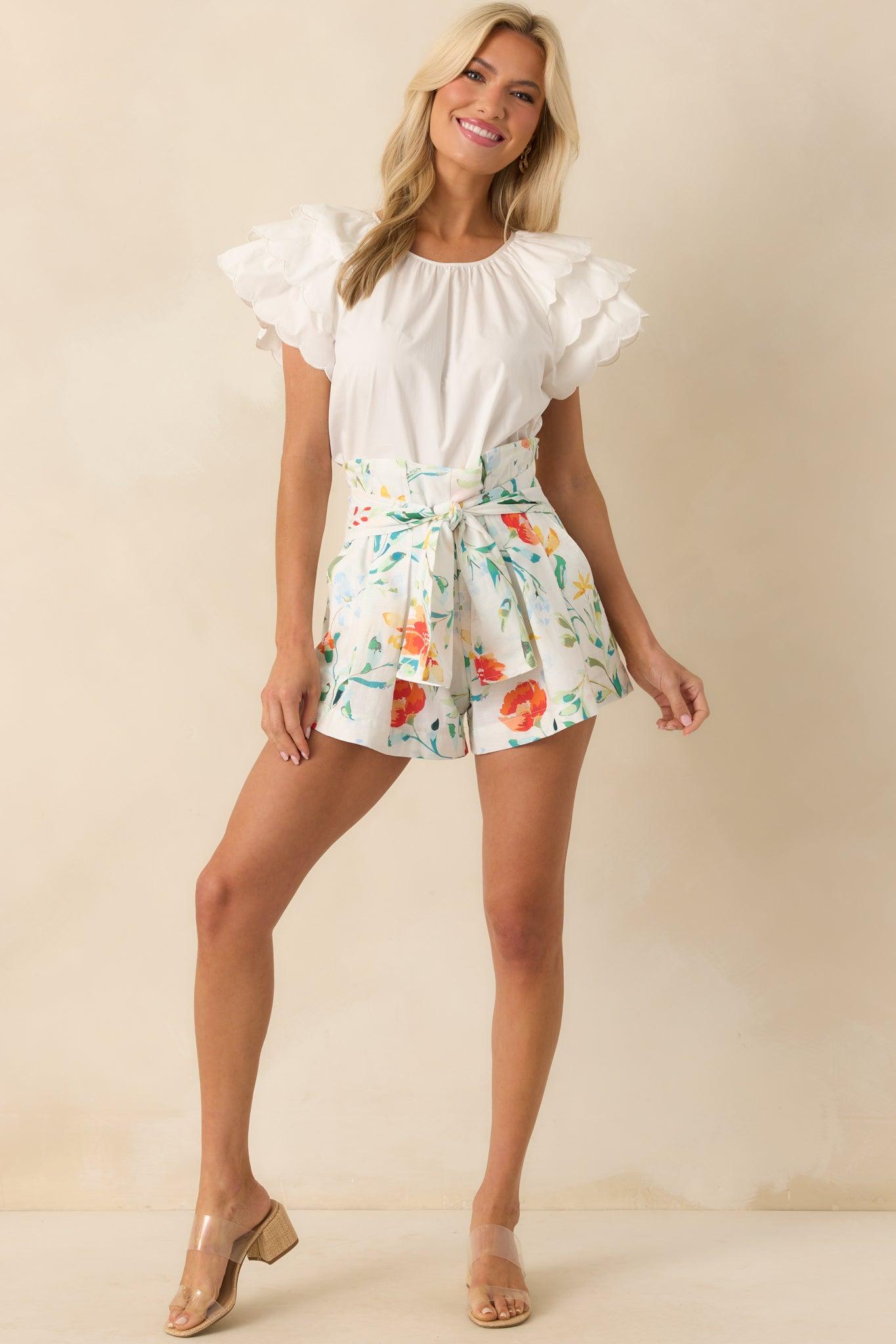 Bianca White Cotton Embroidered Scallop Top Product Image