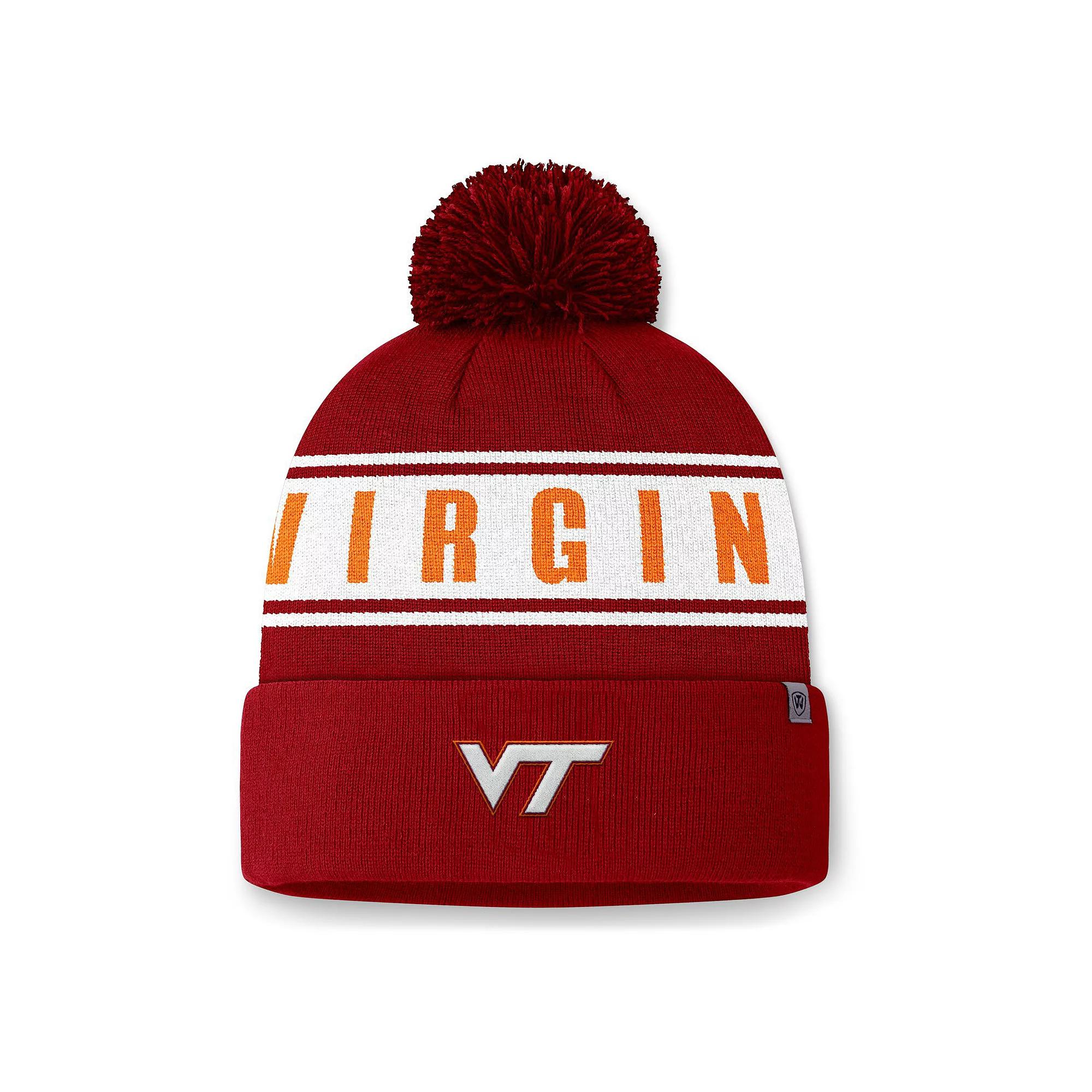 Men's Top of the World Maroon Virginia Tech Hokies Slash Cuffed Knit Hat with Pom, Red Product Image