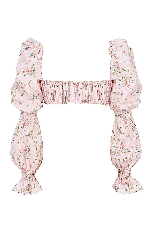 Henrietta  pink floral shirred bralette top Product Image
