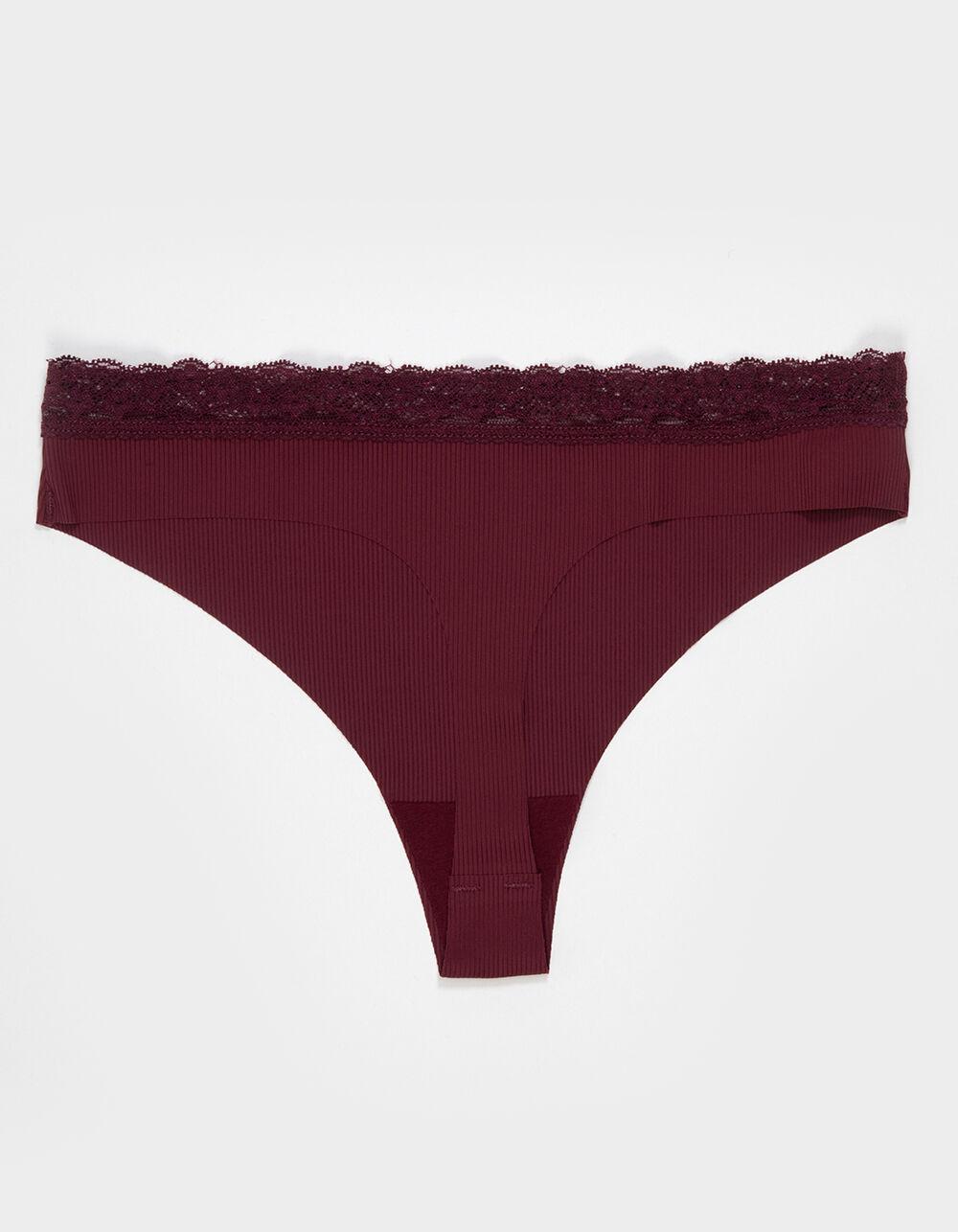 FULL TILT Rib Lace Waistband Thong - BURGUNDY Product Image