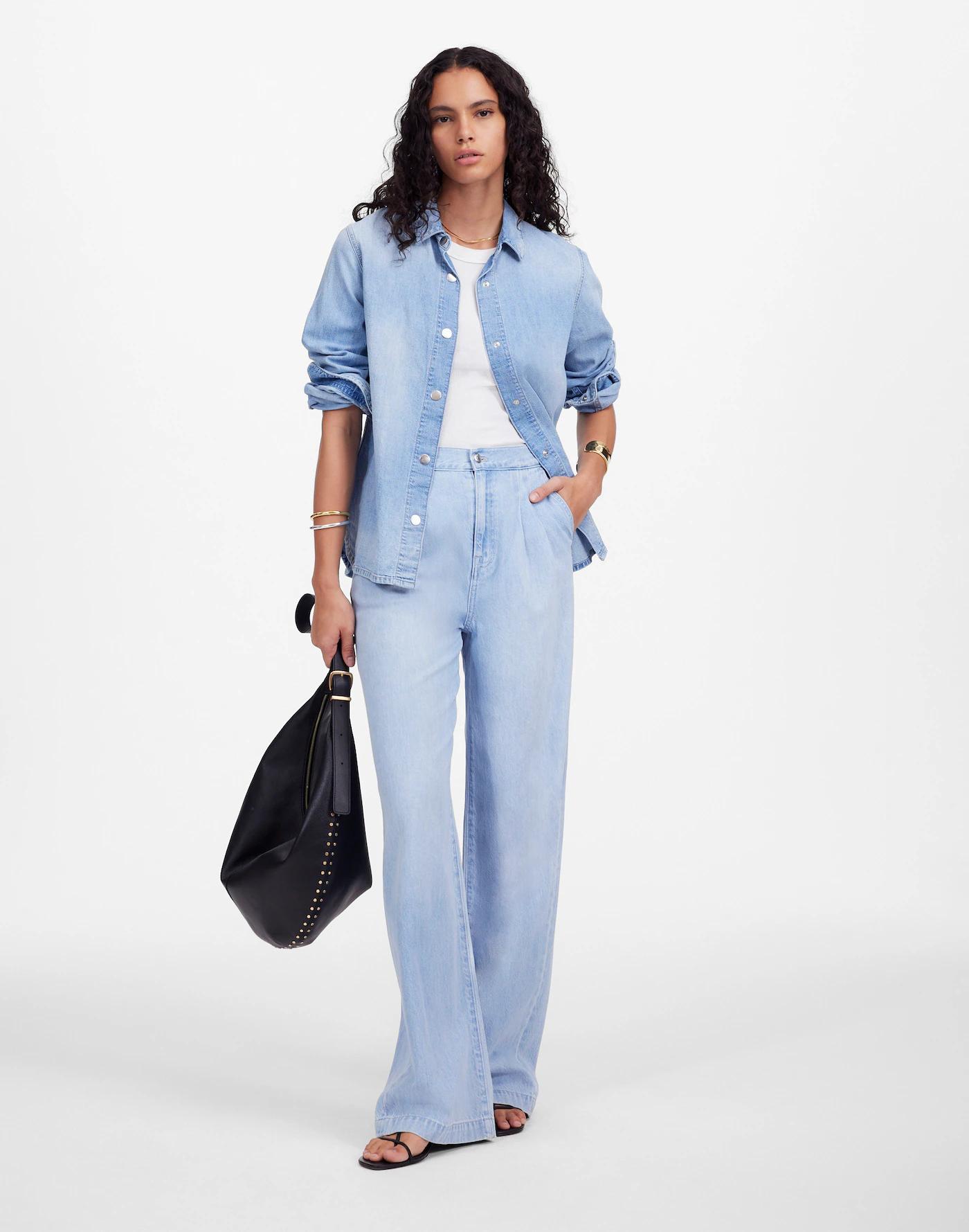 The Petite Harlow Wide-Leg Denim Trouser in Noll Wash: Airy Denim Edition Product Image