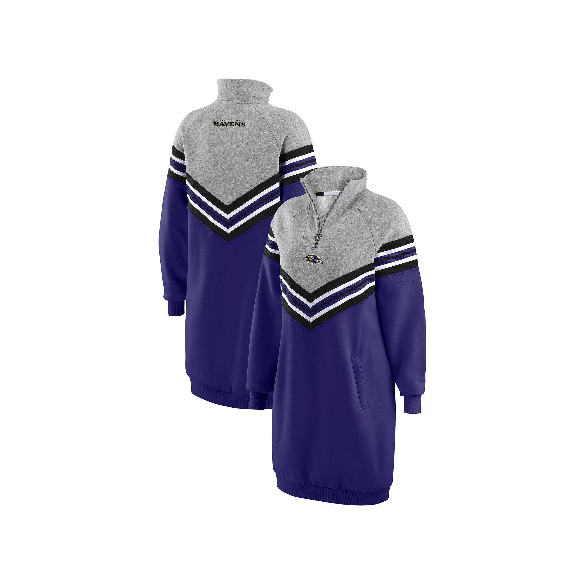 Women's WEAR by Erin Andrews Purple/Heather Gray Baltimore Ravens Chevron Stripe Dress,  Product Image