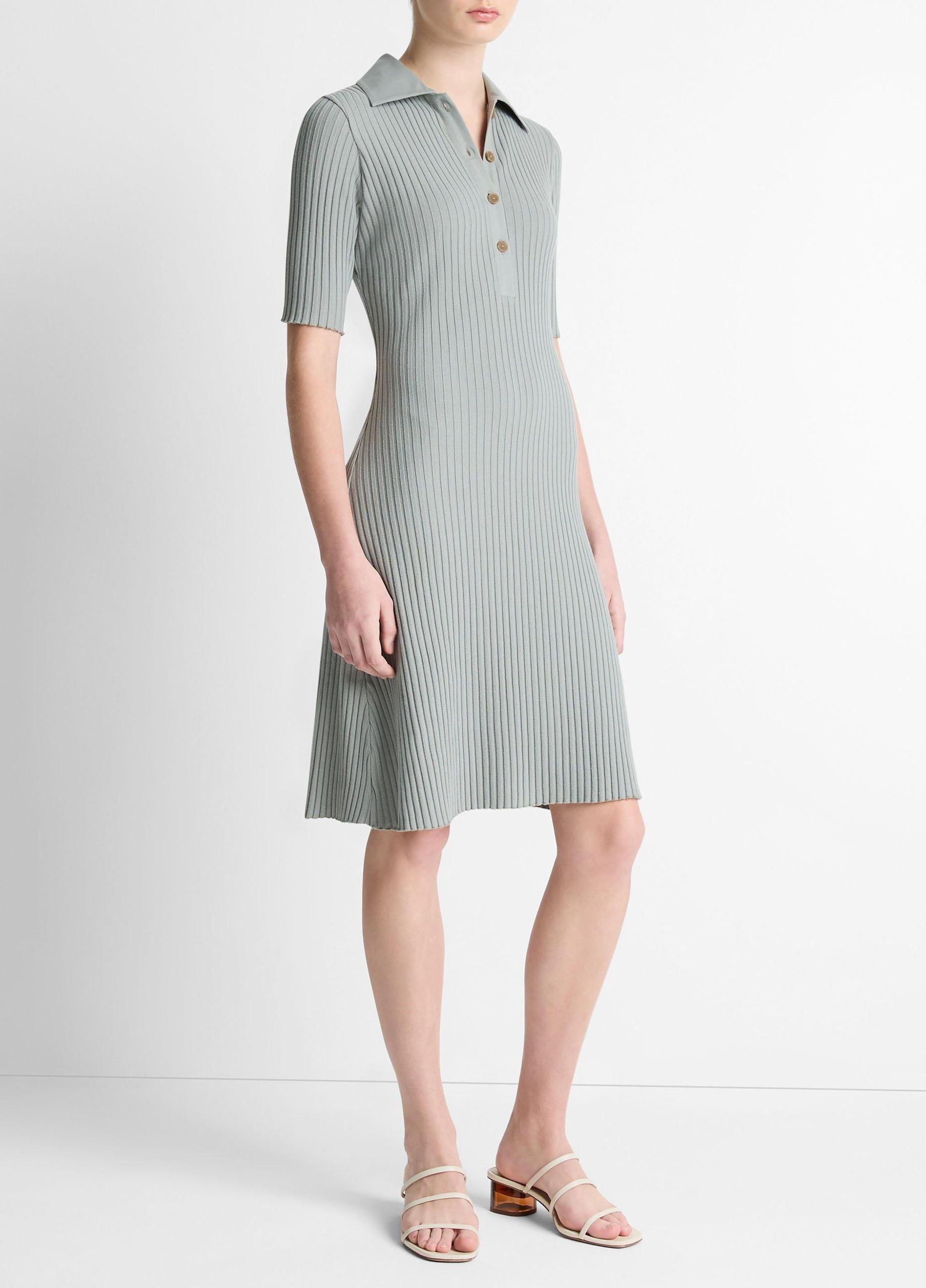 Cotton-Blend Elbow-Sleeve Polo Dress Product Image