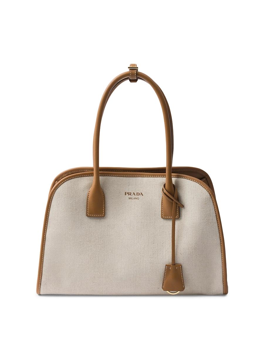 Womens Medium Linen Blend and Leather Tote Bag Product Image