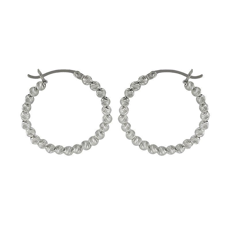 Sterling Silver Bead Hoop Earrings, Womens Product Image