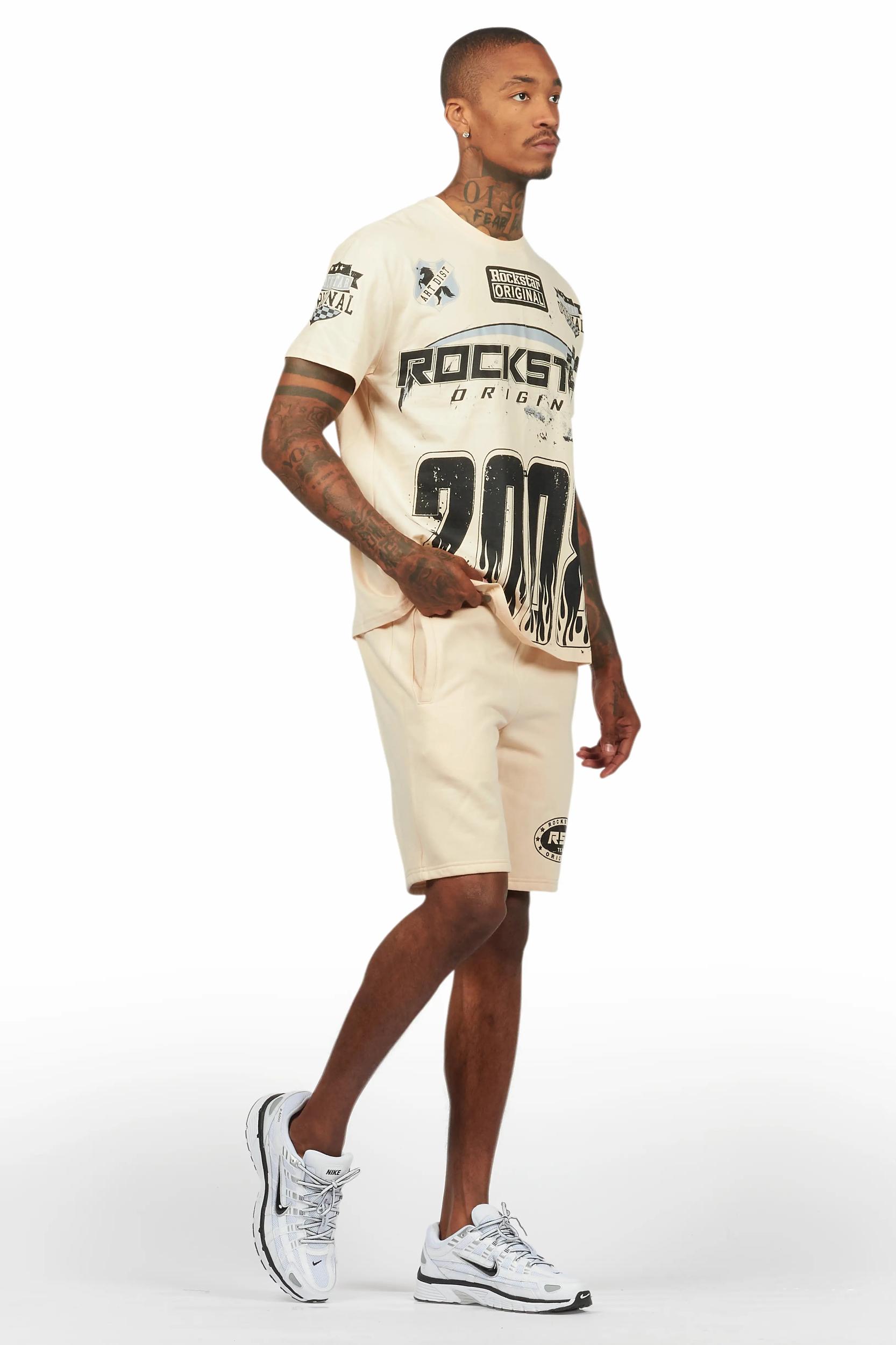 Amos Beige Graphic T-Shirt Short Set Male Product Image