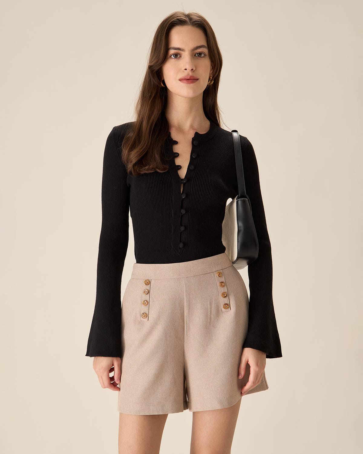 Khaki High-waisted Pocket Shorts Product Image