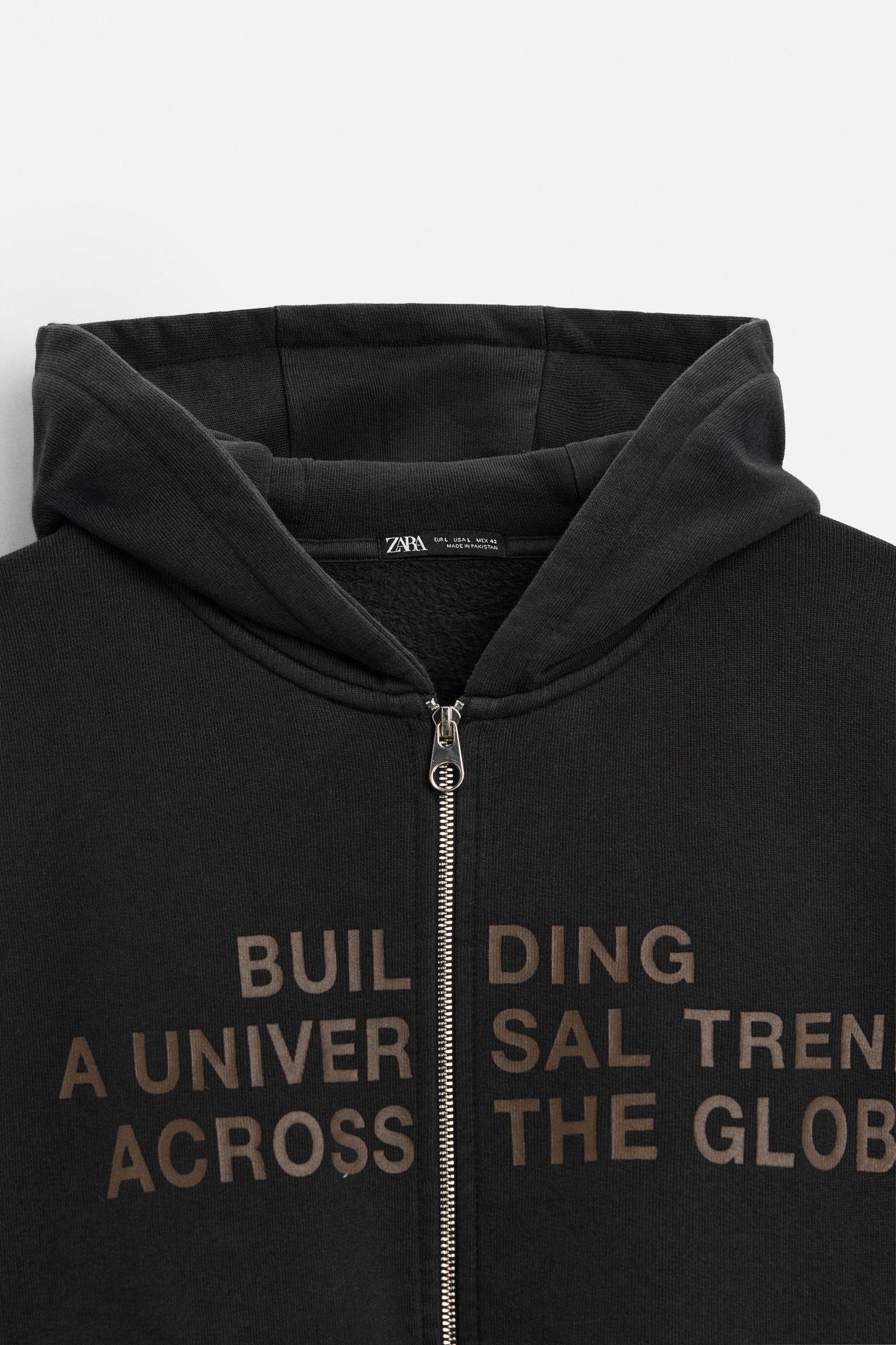 WASHED ZIP-UP TEXT HOODIE Product Image