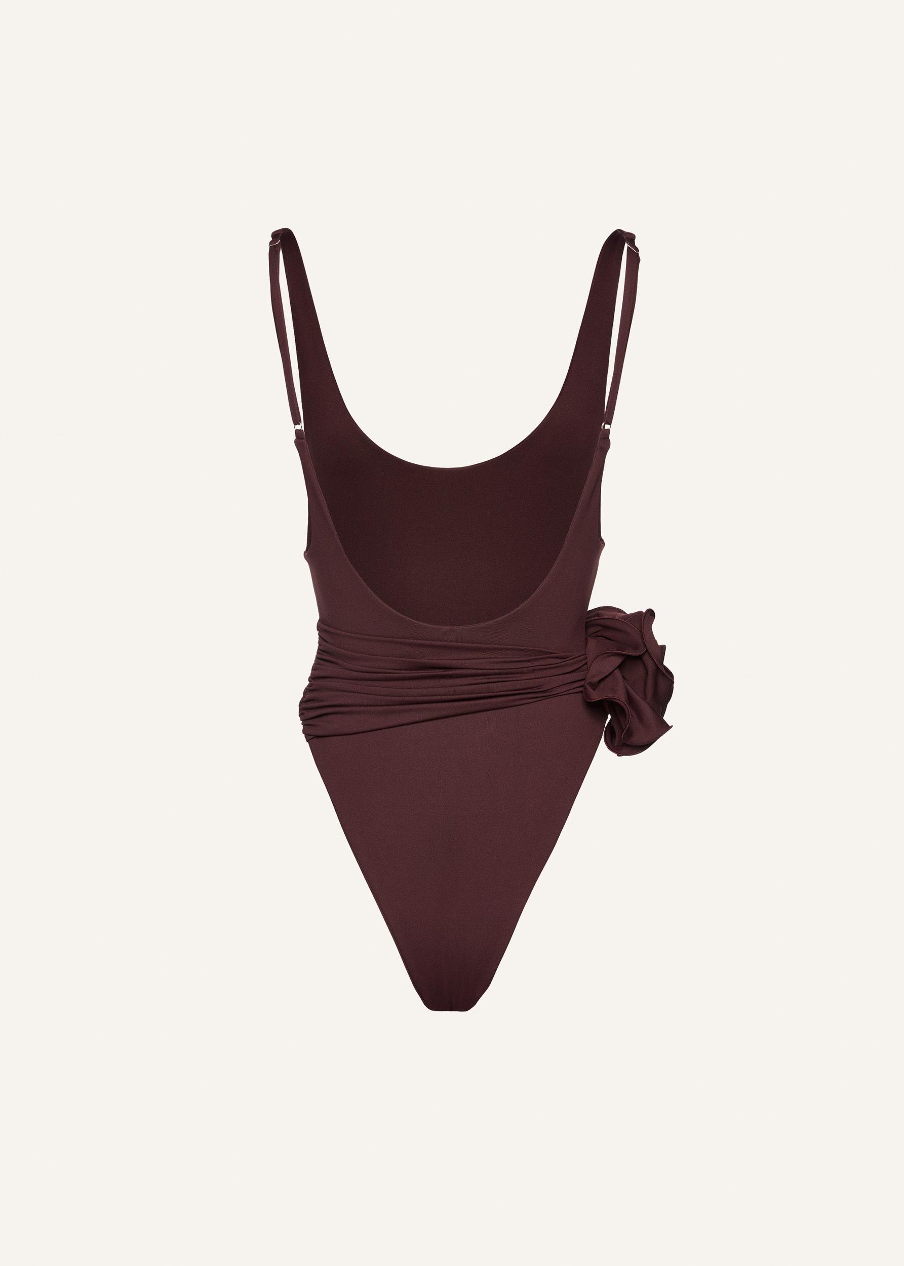 Flower scoop neck swimsuit in brown Product Image