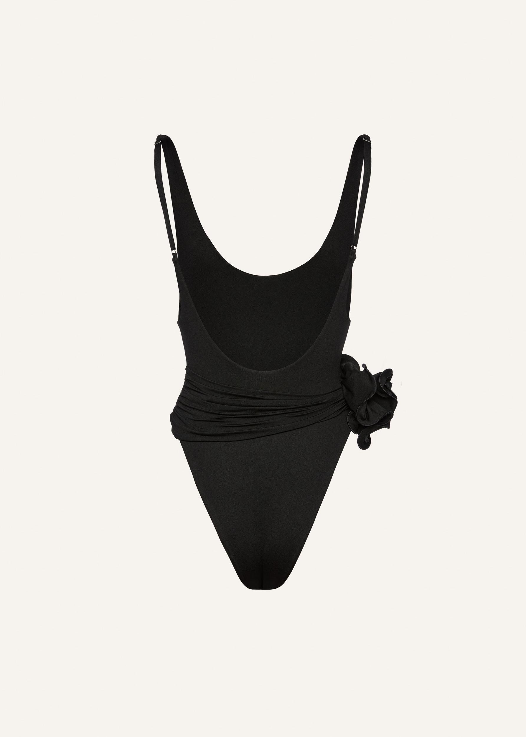 Flower scoop neck swimsuit in black Product Image