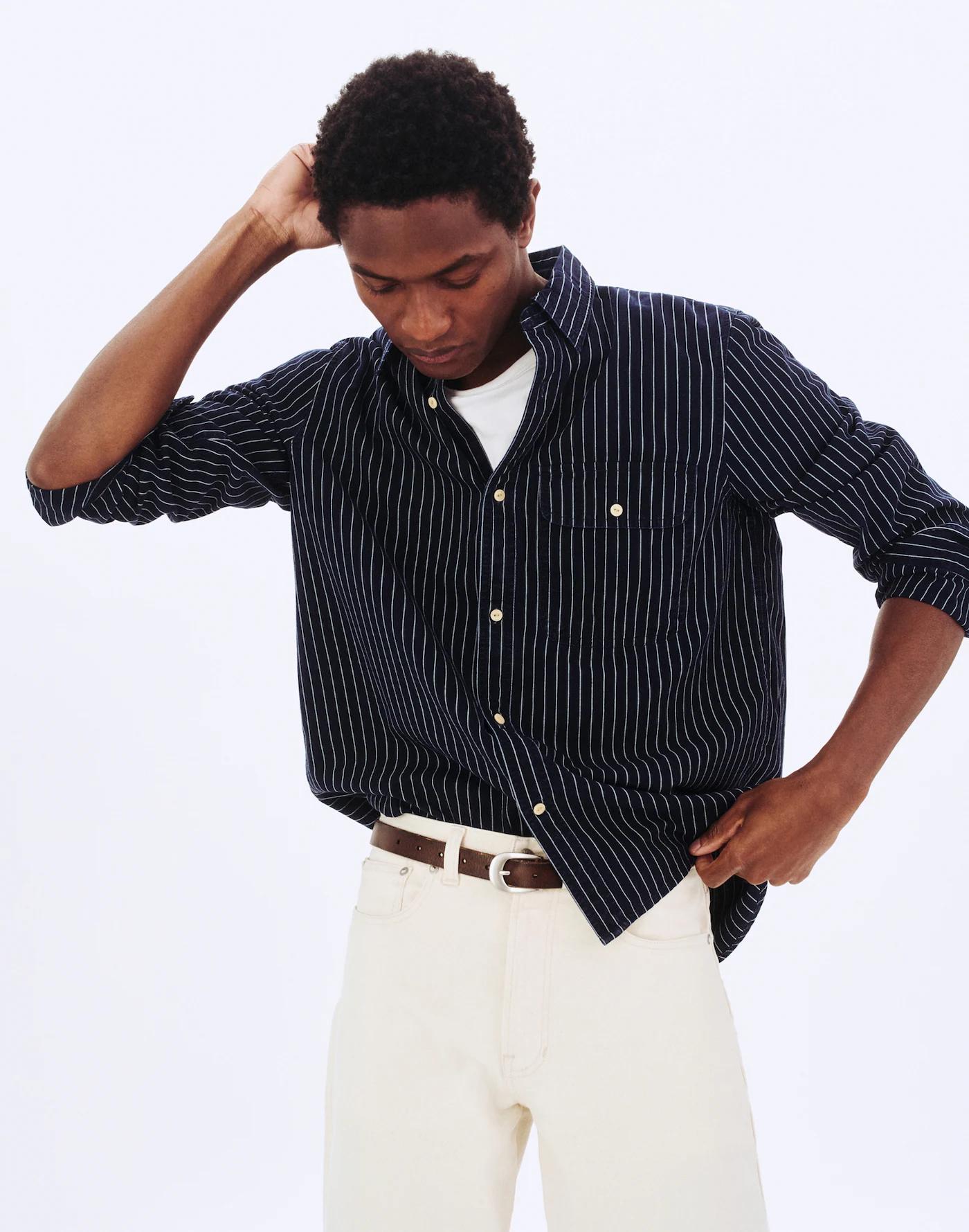 Indigo-Dyed Stripe Work Shirt Product Image