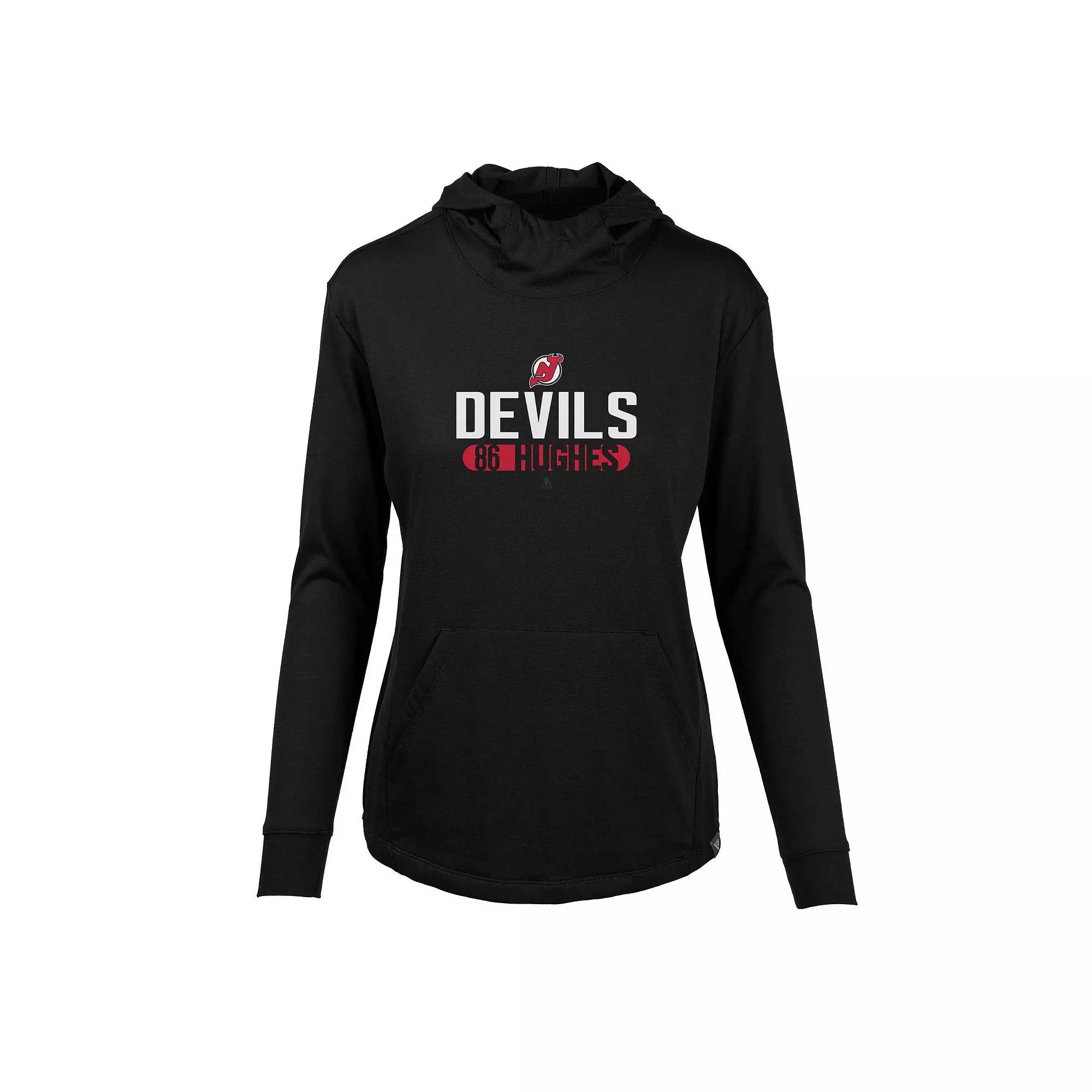 Women's Levelwear Jack Hughes Black New Jersey Devils Vivid Tracer Name & Number Pullover Hoodie,  Product Image