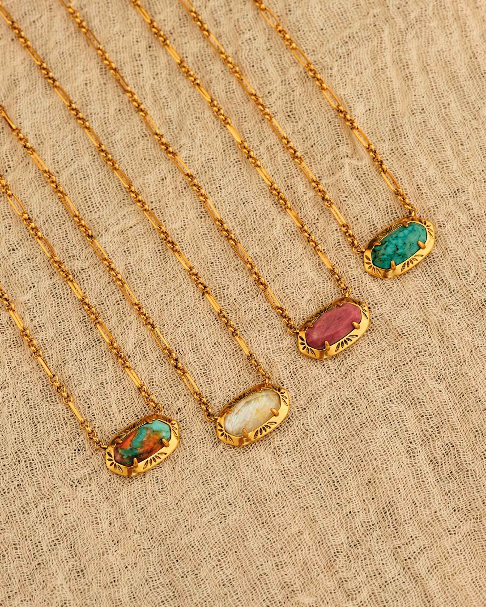 Elisa Vintage Gold Etch Frame Short Pendant Necklace in Rose Quartz Product Image