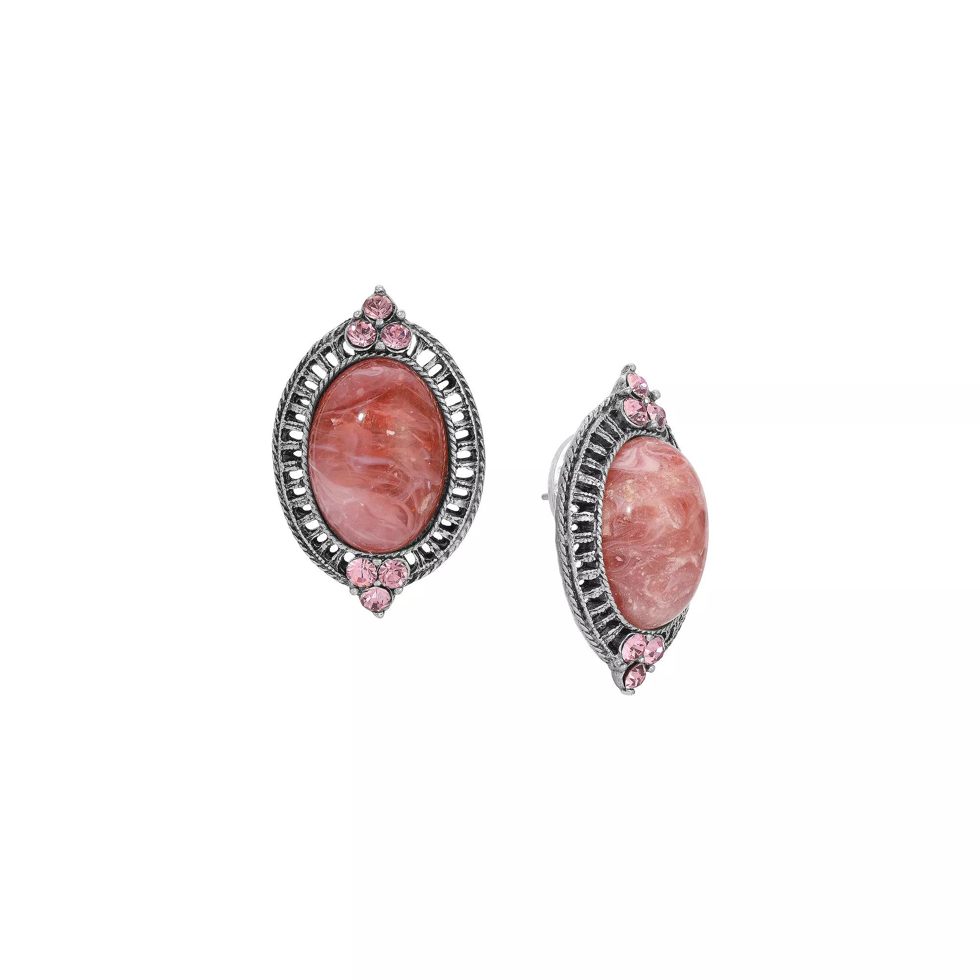 1928 Silver Tone Pink Stone & Pink Crystal Stud Earrings, Women's Product Image