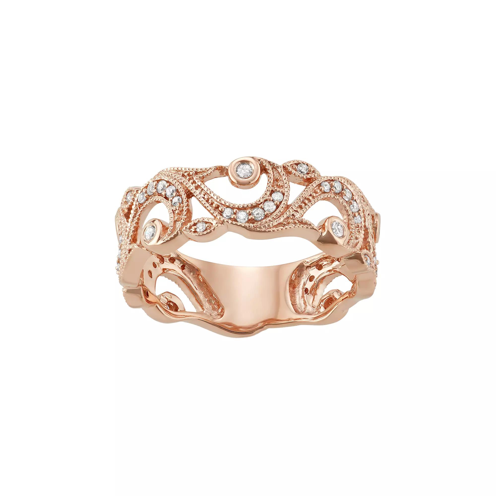 10k Rose Gold 1/4 Carat T.W. Diamond Filigree Ring, Womens 10k Rgold Product Image