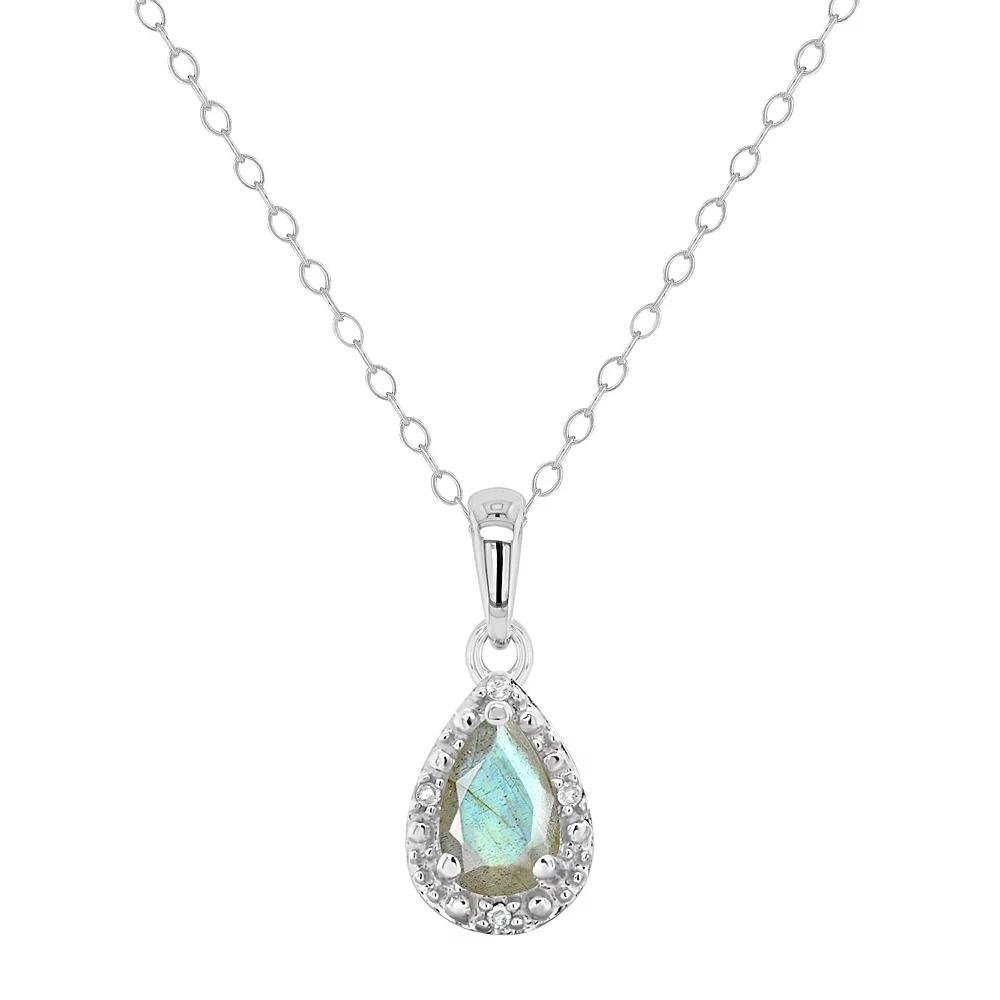 Celebration Gems Sterling Silver Pear Shaped Labradorite & Diamond Accent Pendant Necklace, Women's, Size: 18" Product Image