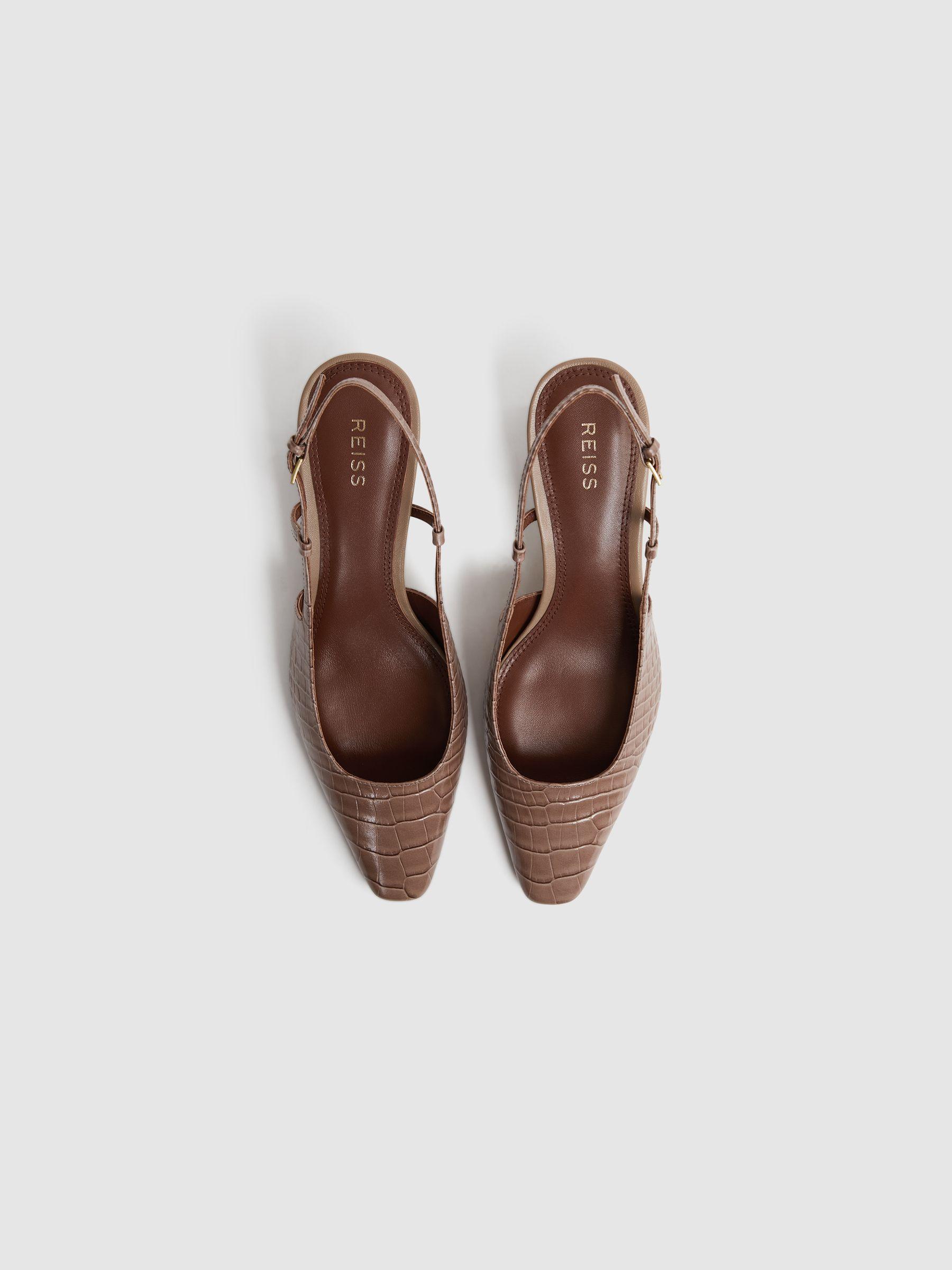 Leather Slingback Heels in Taupe Product Image