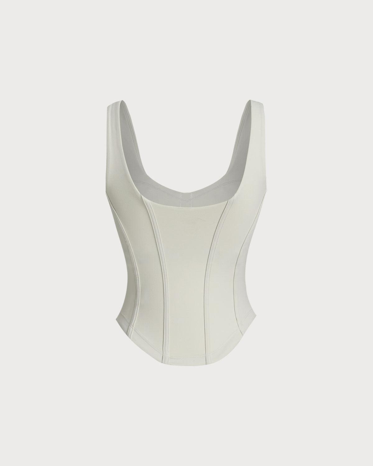 White Scoop Neck Yoga Tank Top Product Image