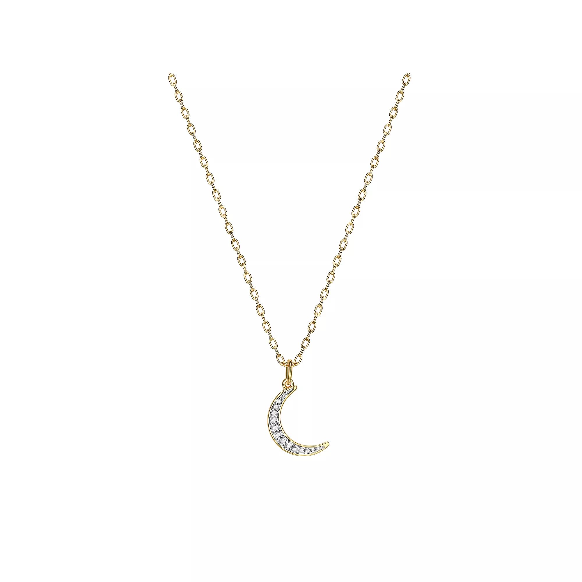 18K Gold Over Silver 1/10 Carat T.W. Diamond Moon Necklace, Women's, Size: 18", Gold Tone Product Image