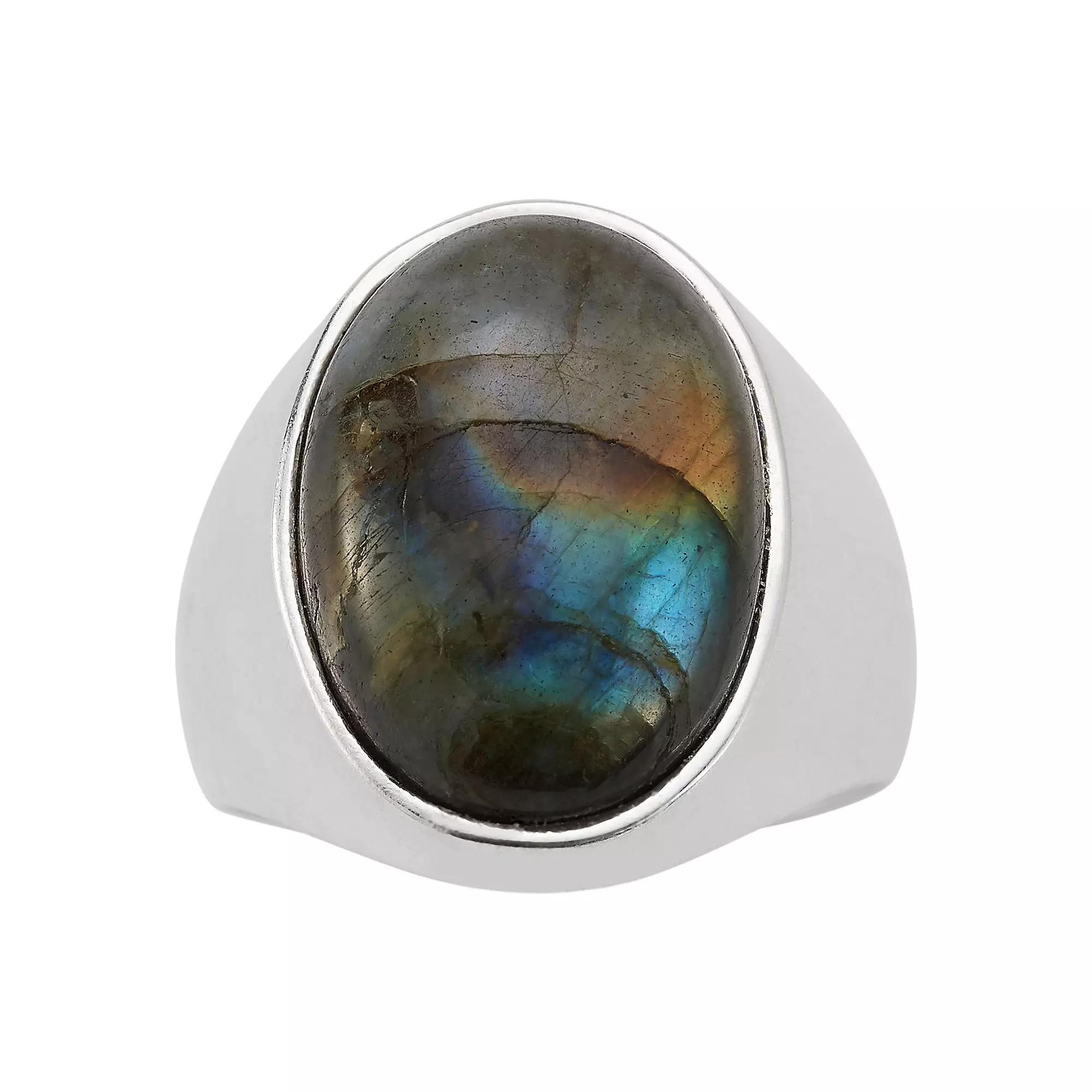 Mens Menster Sterling Silver Oval Gemstone Ring Labradorite Sterling Product Image