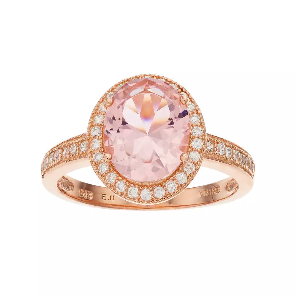 18k Rose Gold Over Silver Crystal & Cubic Zirconia Oval Halo Ring, Women's, Pink Tone Product Image