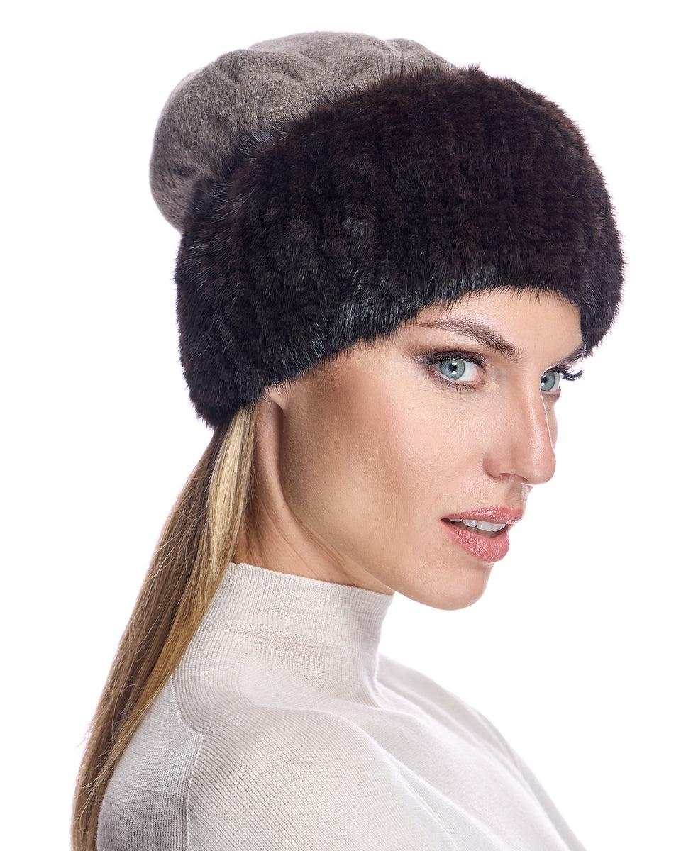 Wool Hat With Knitted Mink trim Product Image
