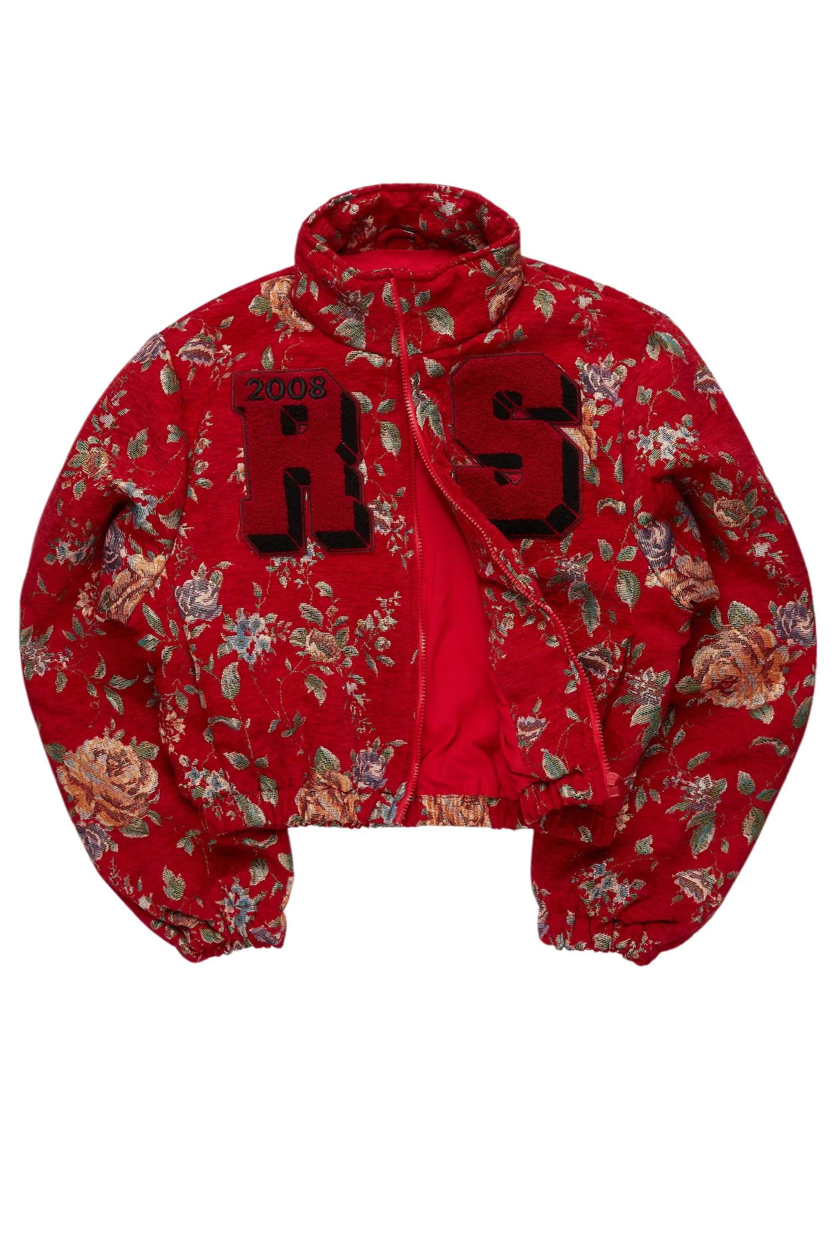 Marionna Red Tapestry Puffer Jacket Female Product Image