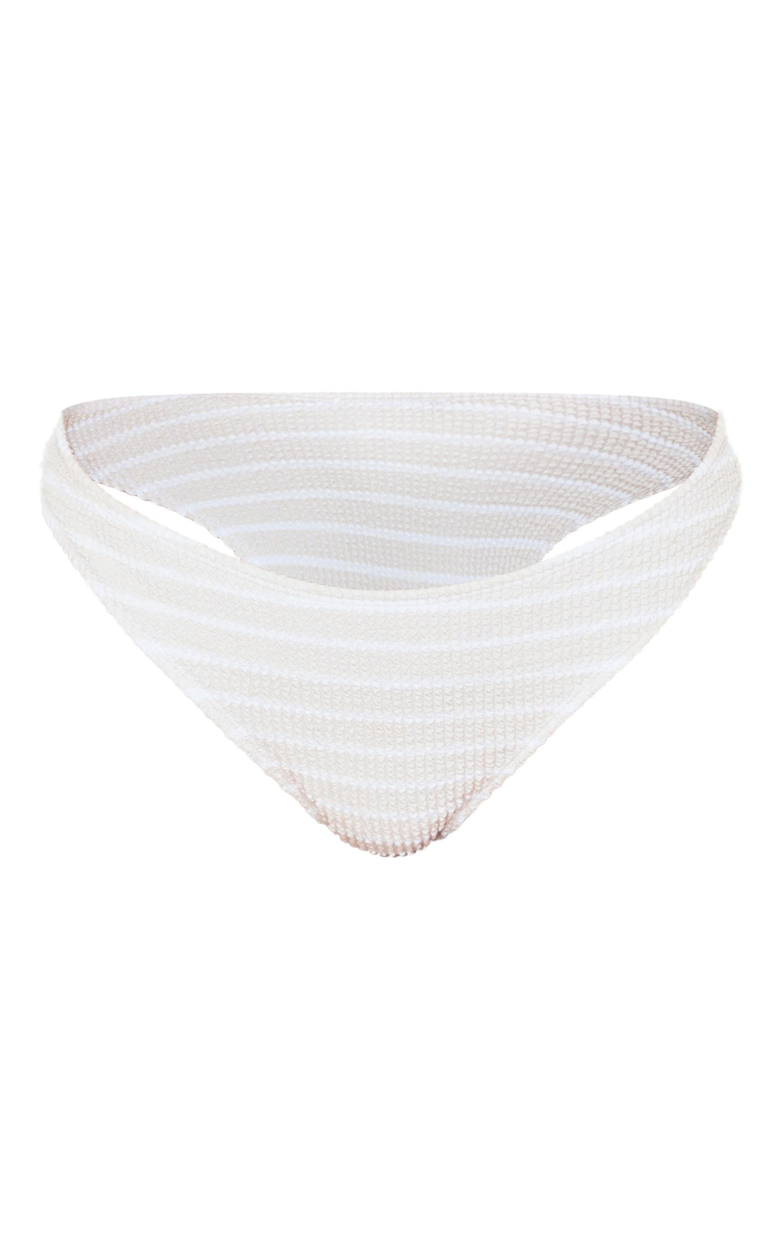 Cream Striped Crinkle Tanga Bikini Bottoms Product Image