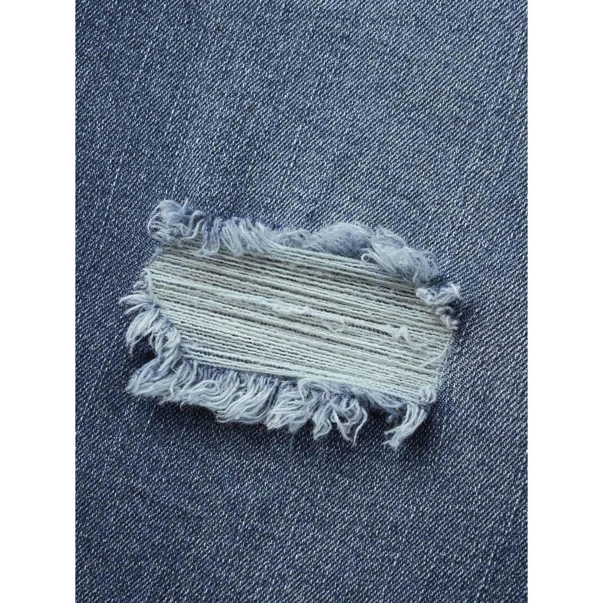 Plus Size Dark Wash Elastic Waist Distressed Slit Hem Jeans Women Denimblue Casual Distressed High stretch Slanted pocket Jeans BloomChic 18/2X Product Image