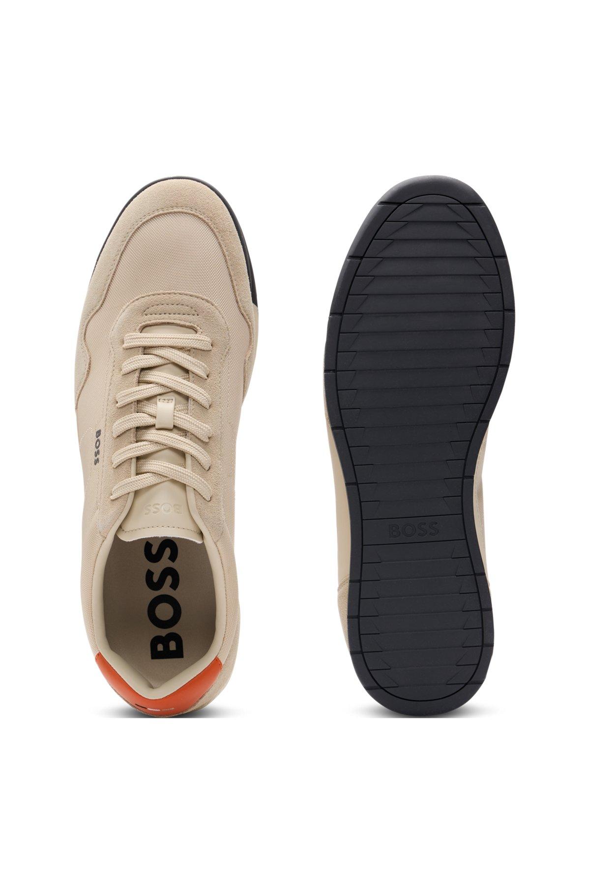 Mixed-material lace-up trainers with suede trims Product Image