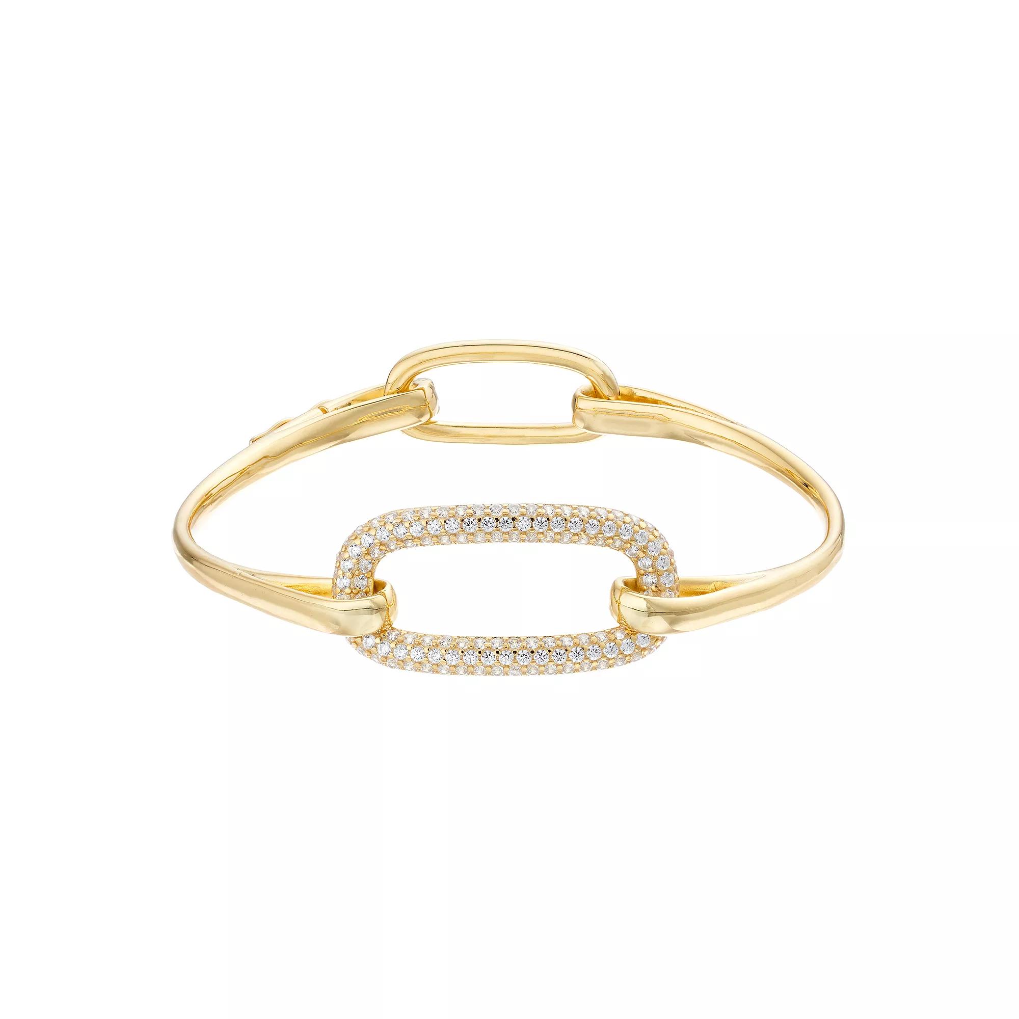 Sterling Silver 14k Gold Plated Cubic Zirconia Bangle Bracelet, Womens Gold Tone Product Image