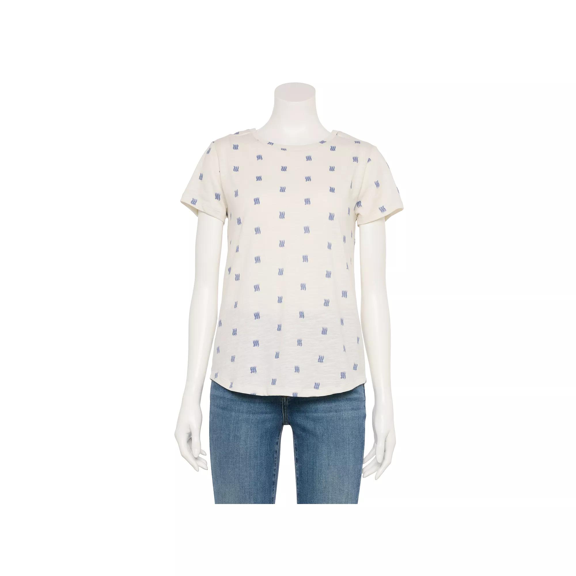 Women's Sonoma Goods For Life® Adaptive Everyday Short Sleeve Crewneck T-Shirt, Size: Small, Blue Cream Dye Product Image