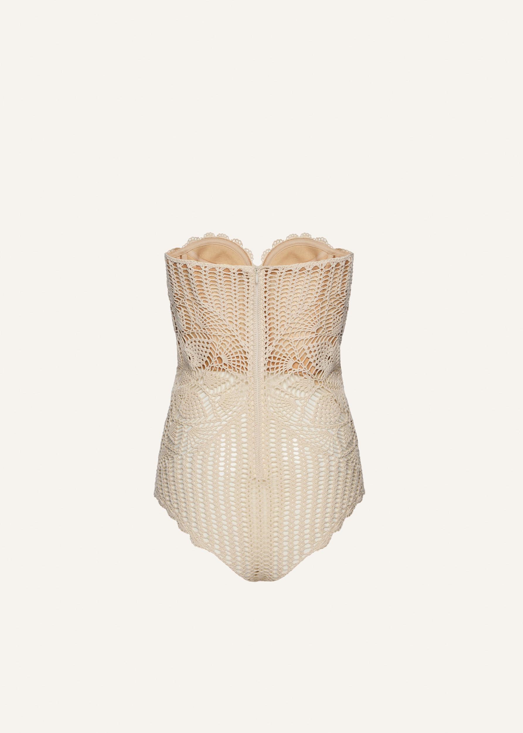 Lace crochet bustier bodysuit in cream Product Image