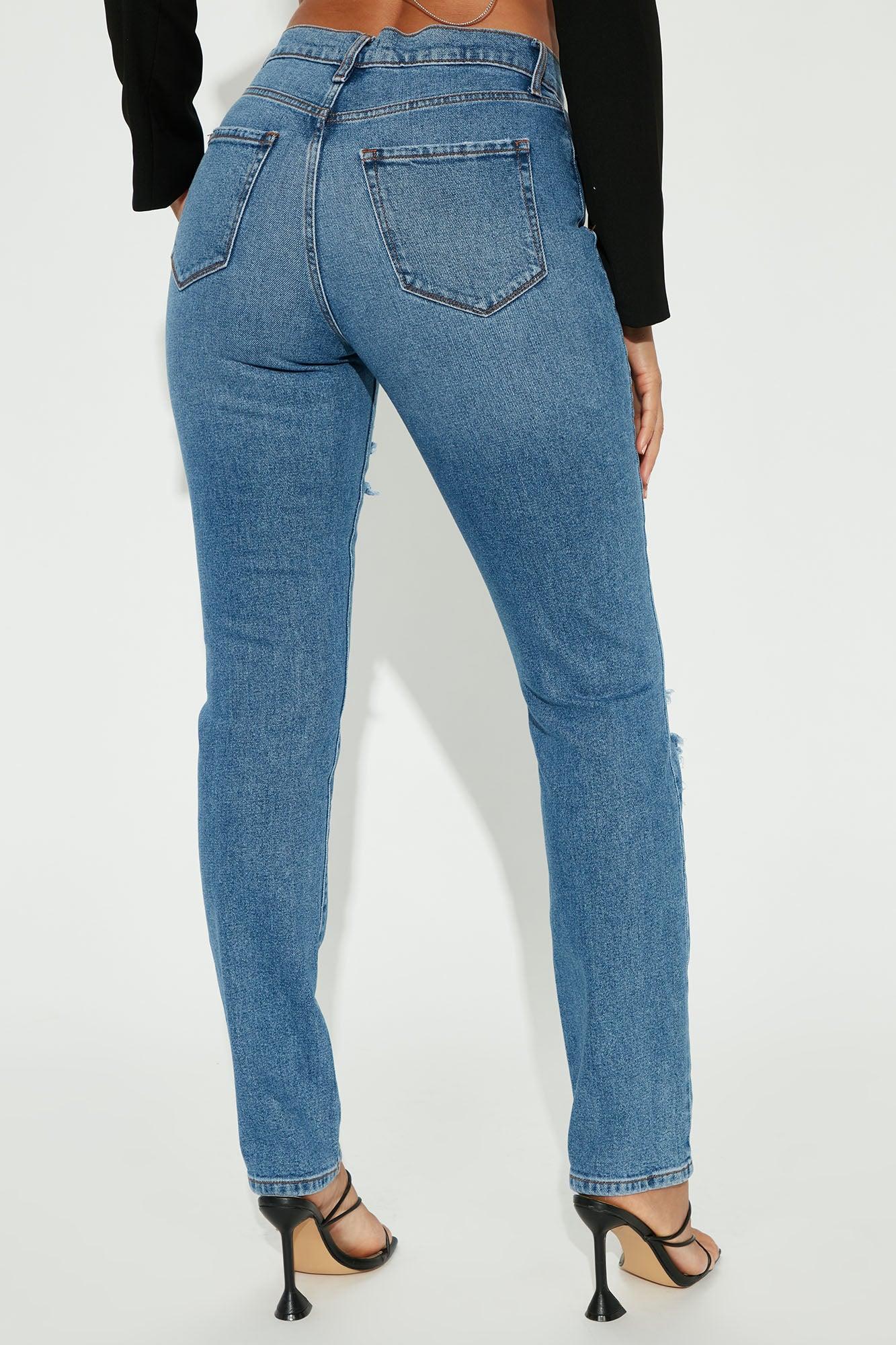 Tall Hometown Cutie Destroyed Mom Jeans - Medium Blue Wash Product Image