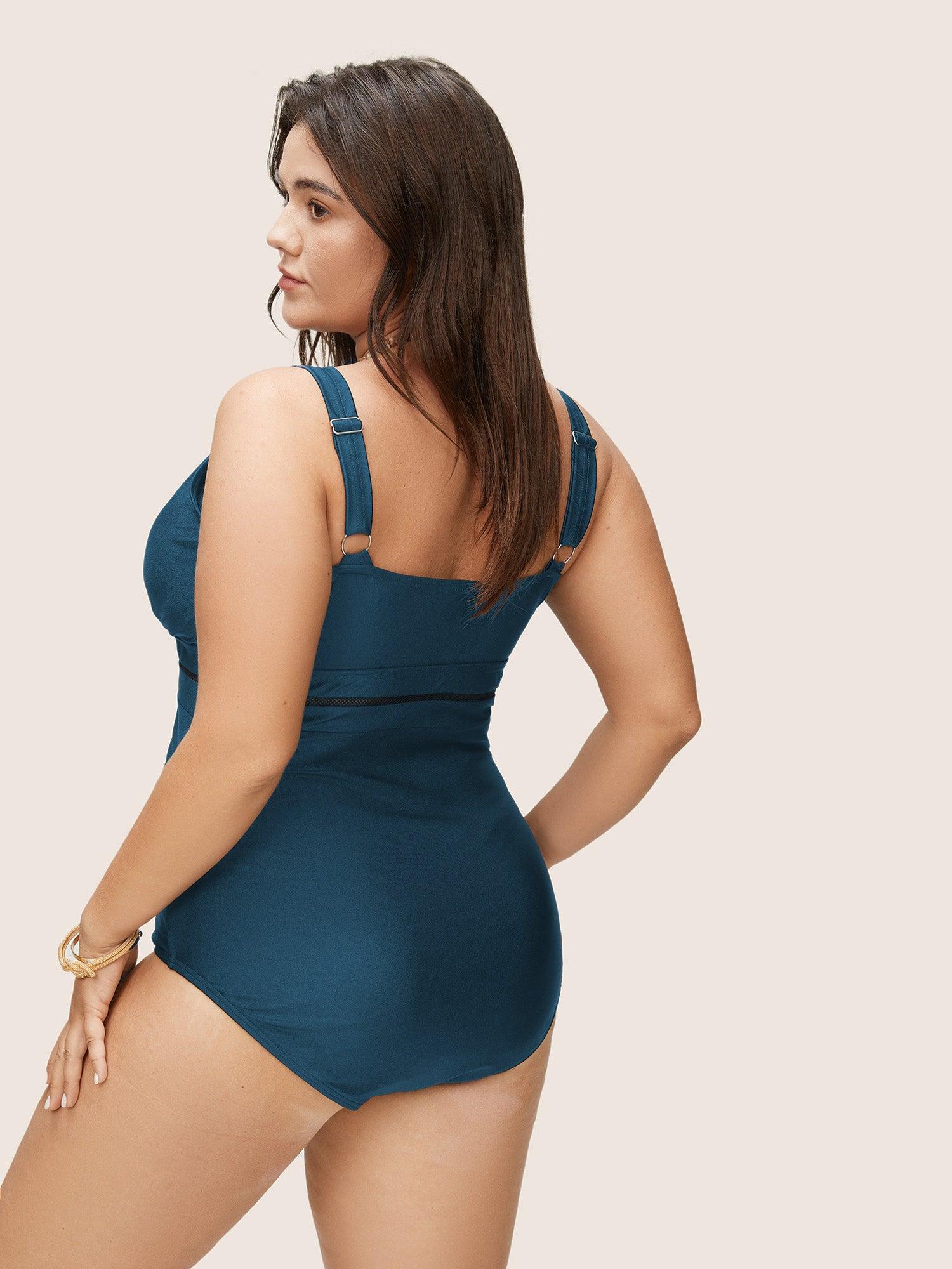 Solid Adjustable Straps Gathered One Piece Swimsuit Female Product Image