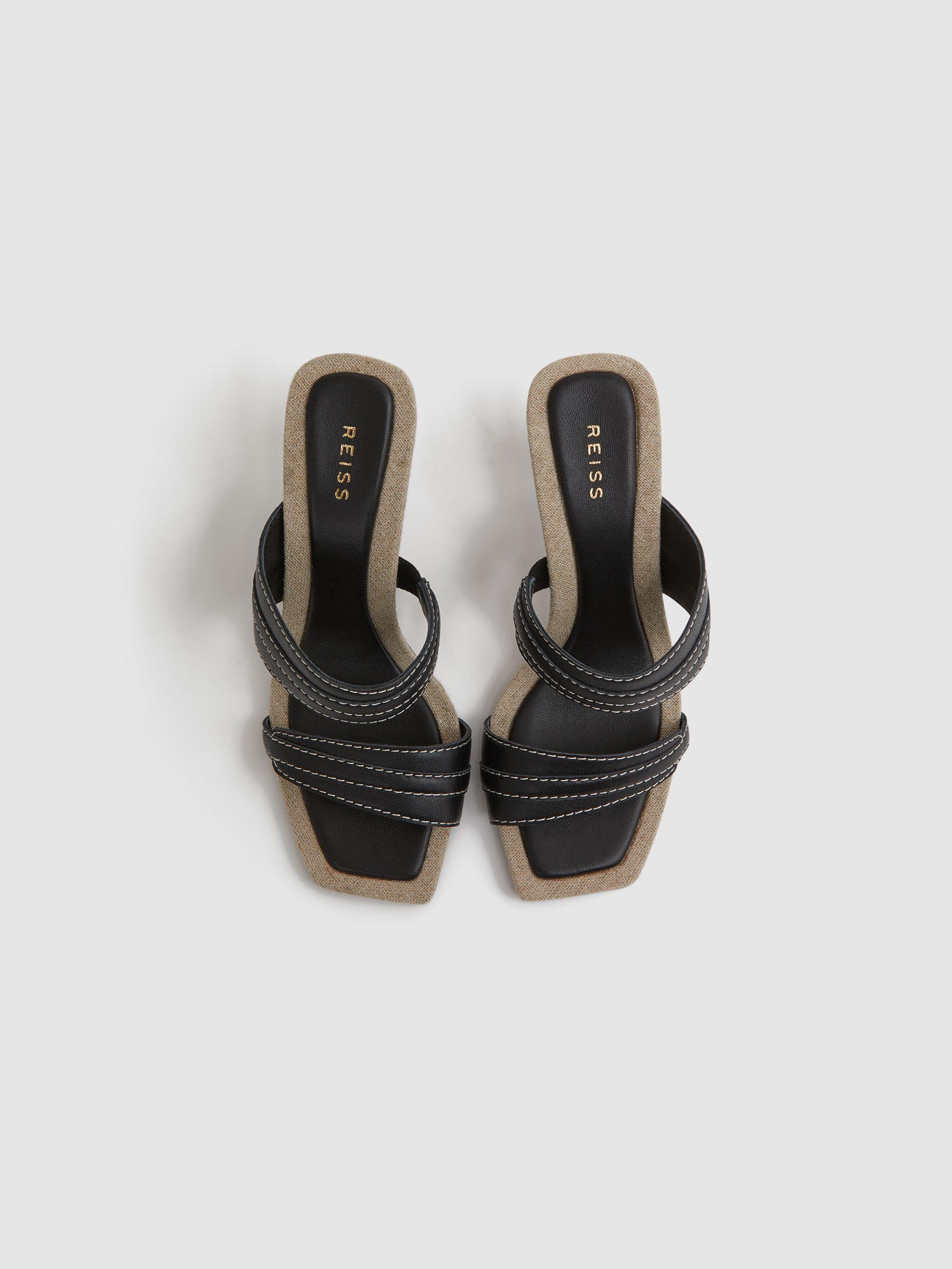 Leather Strap Heeled Mules in Black Product Image