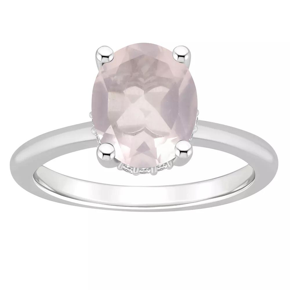 Alyson Layne Sterling Silver 10 mm x 8 mm Oval Gemstone & Diamond Accent Ring, Women's, Pink Quartz Product Image