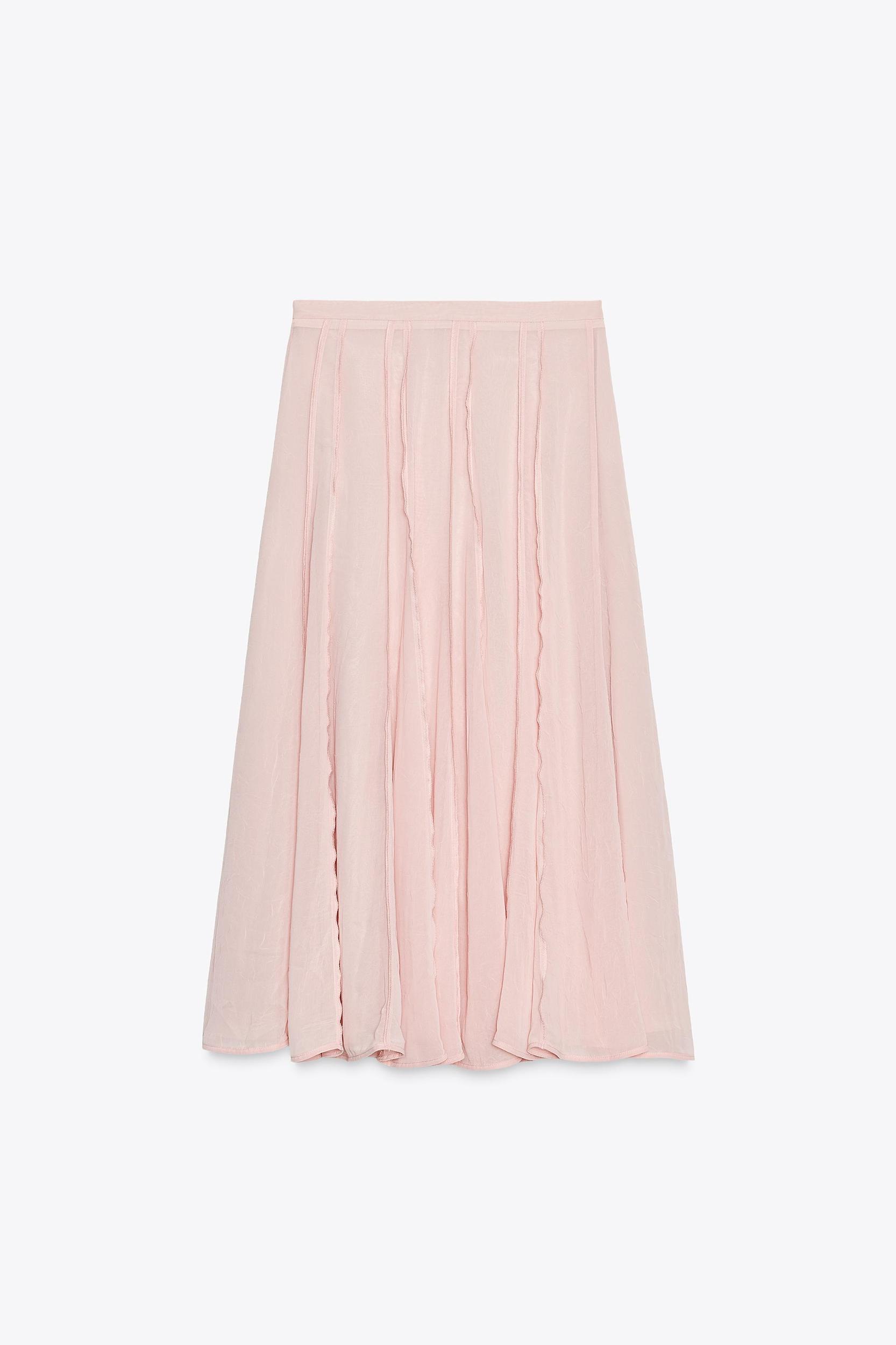 SEMI-SHEER TOPSTITCHED MIDI SKIRT Product Image