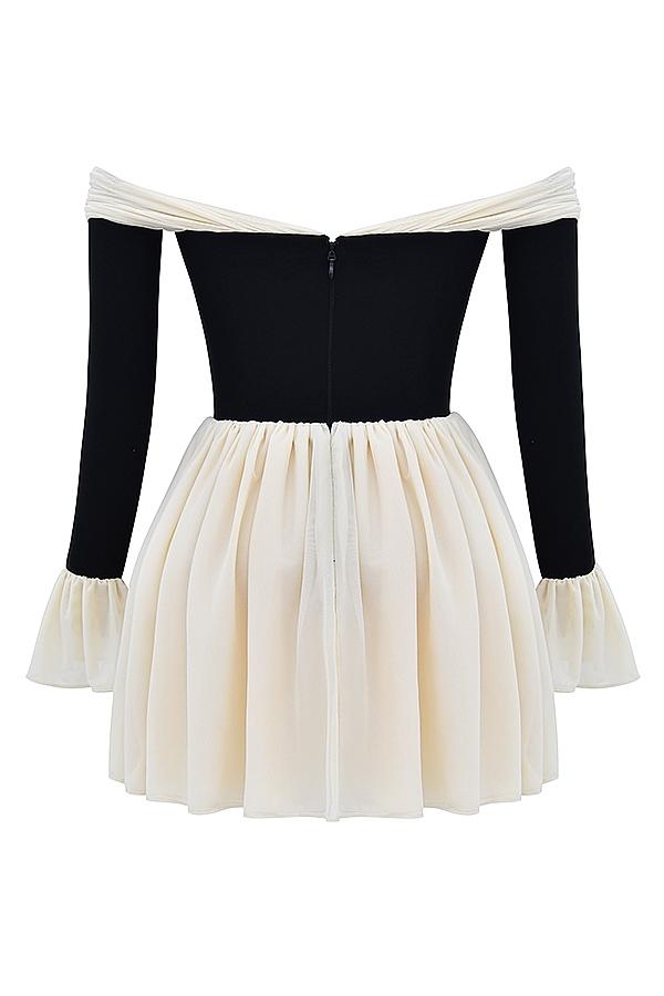 Alana  black & cream off shoulder dress Product Image