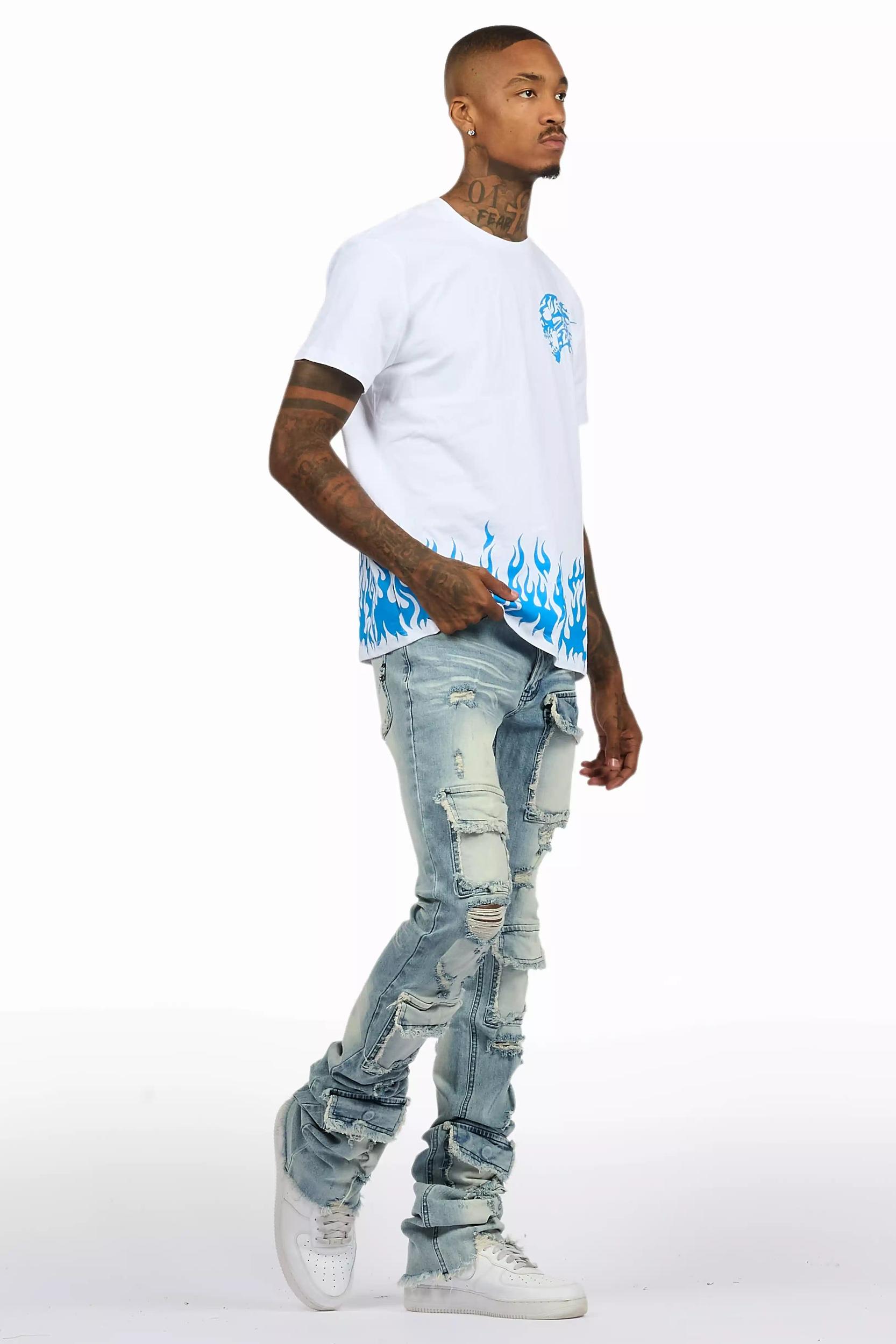 Bubble White/Blue T-Shirt/Super Stacked Flare Jean Bundle Male Product Image