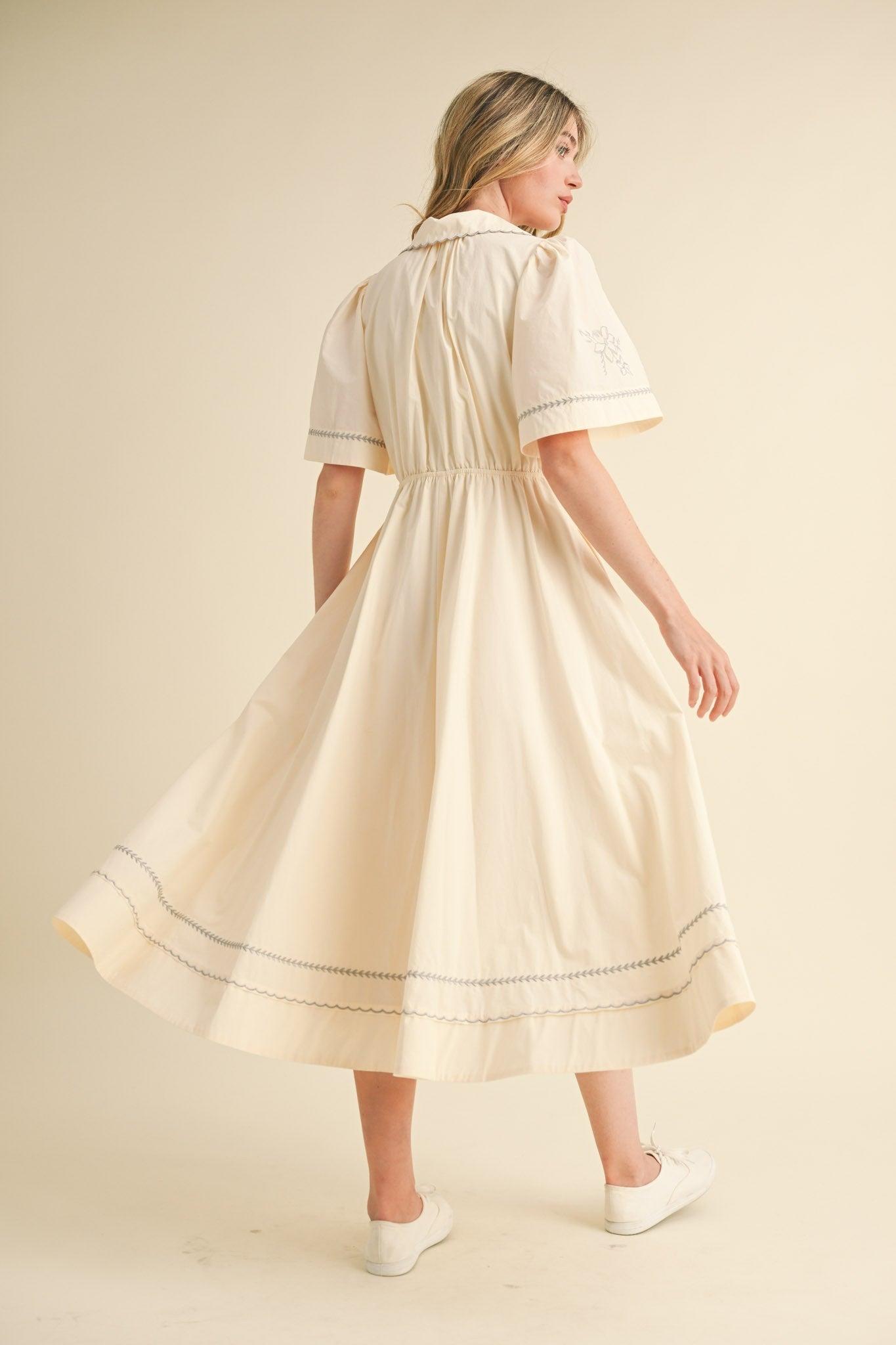 Embroidery Floral Button Down Maxi Dress Product Image