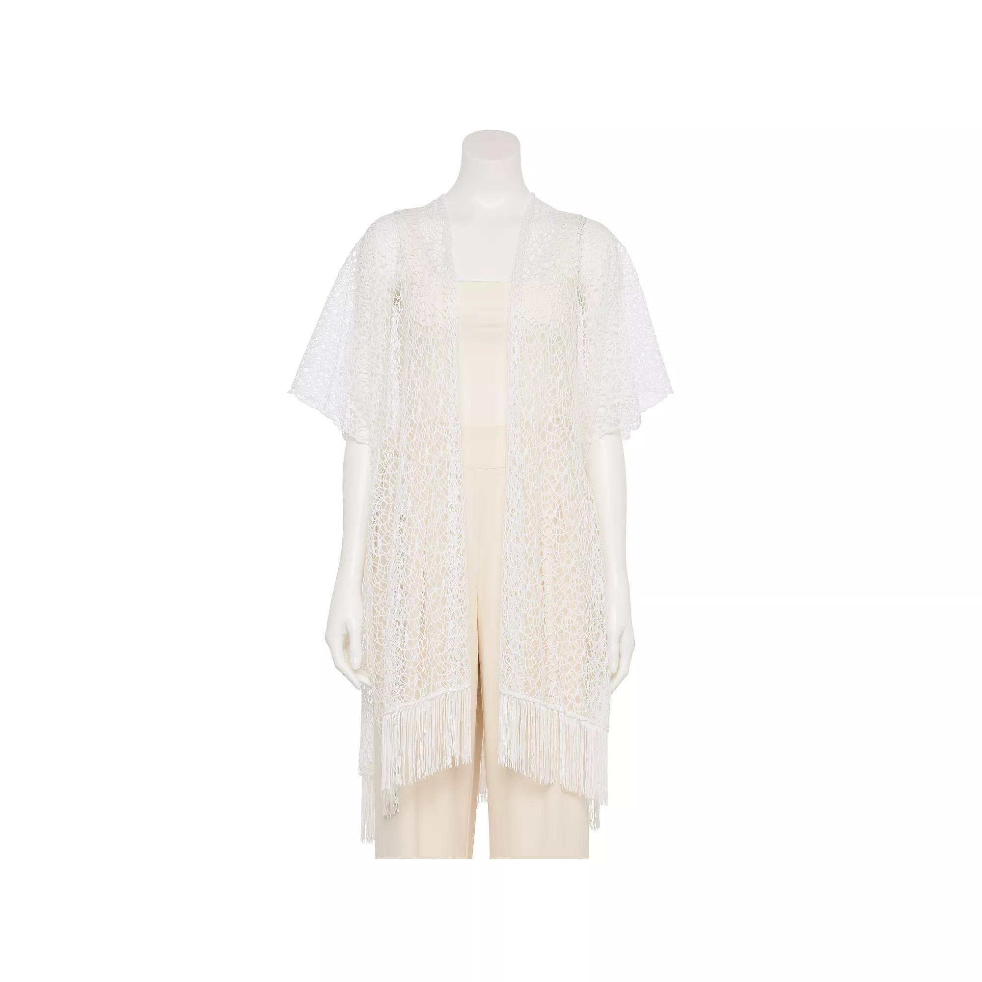 Women's CHARLOTTE DANIEL Webbed Lace Kimono, White Product Image