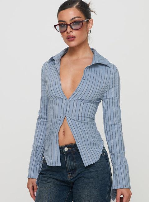 Madlin Long Sleeve Top Blue Stripe Product Image