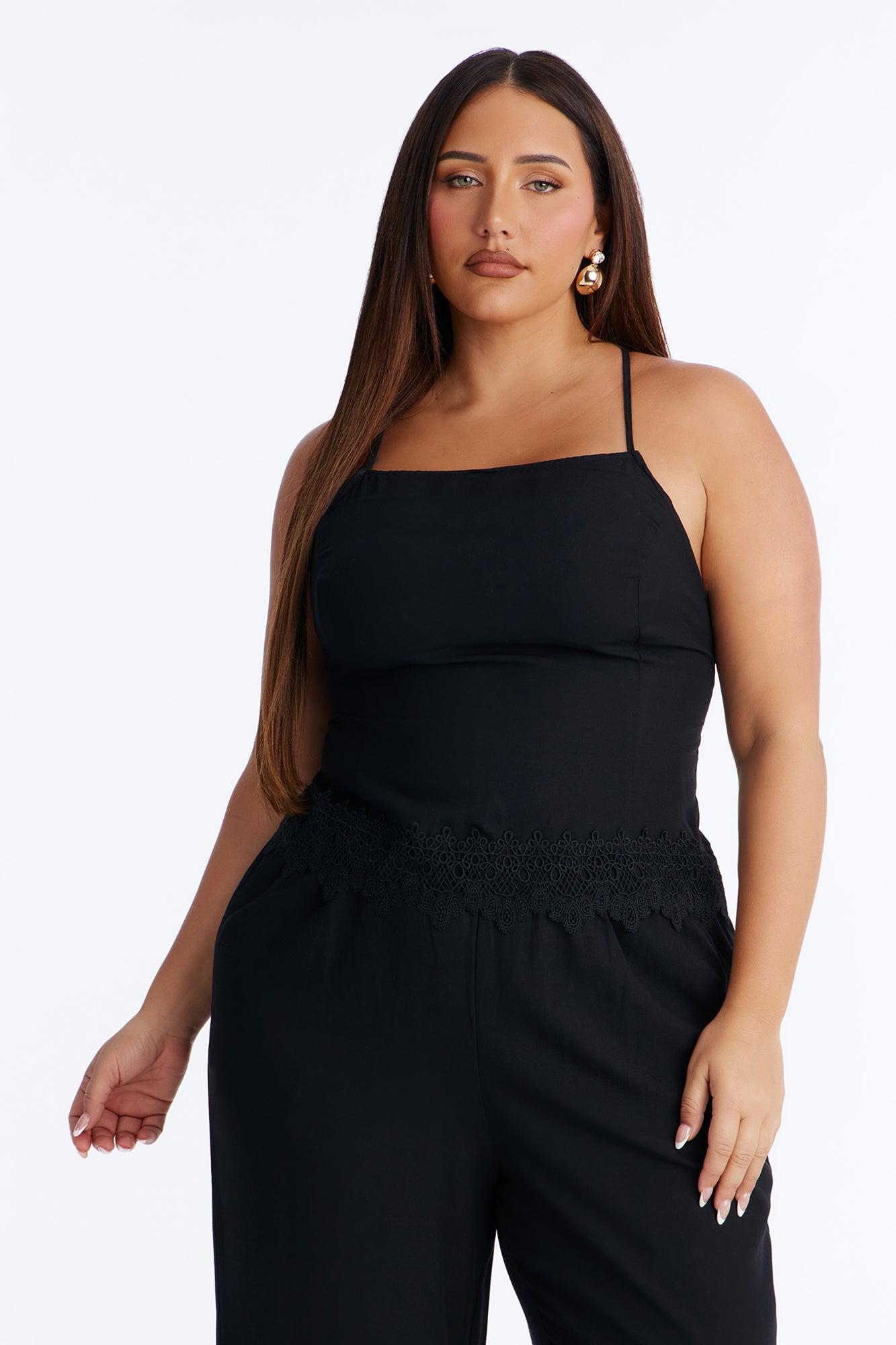 Tianna Backless Linen Pant Set - Black Female Product Image