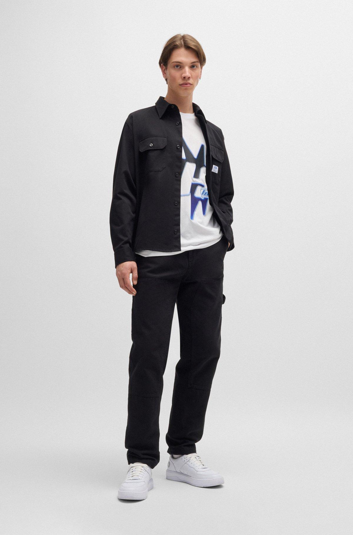 HUGO - Cotton-jersey T-shirt with logo artwork - White Product Image