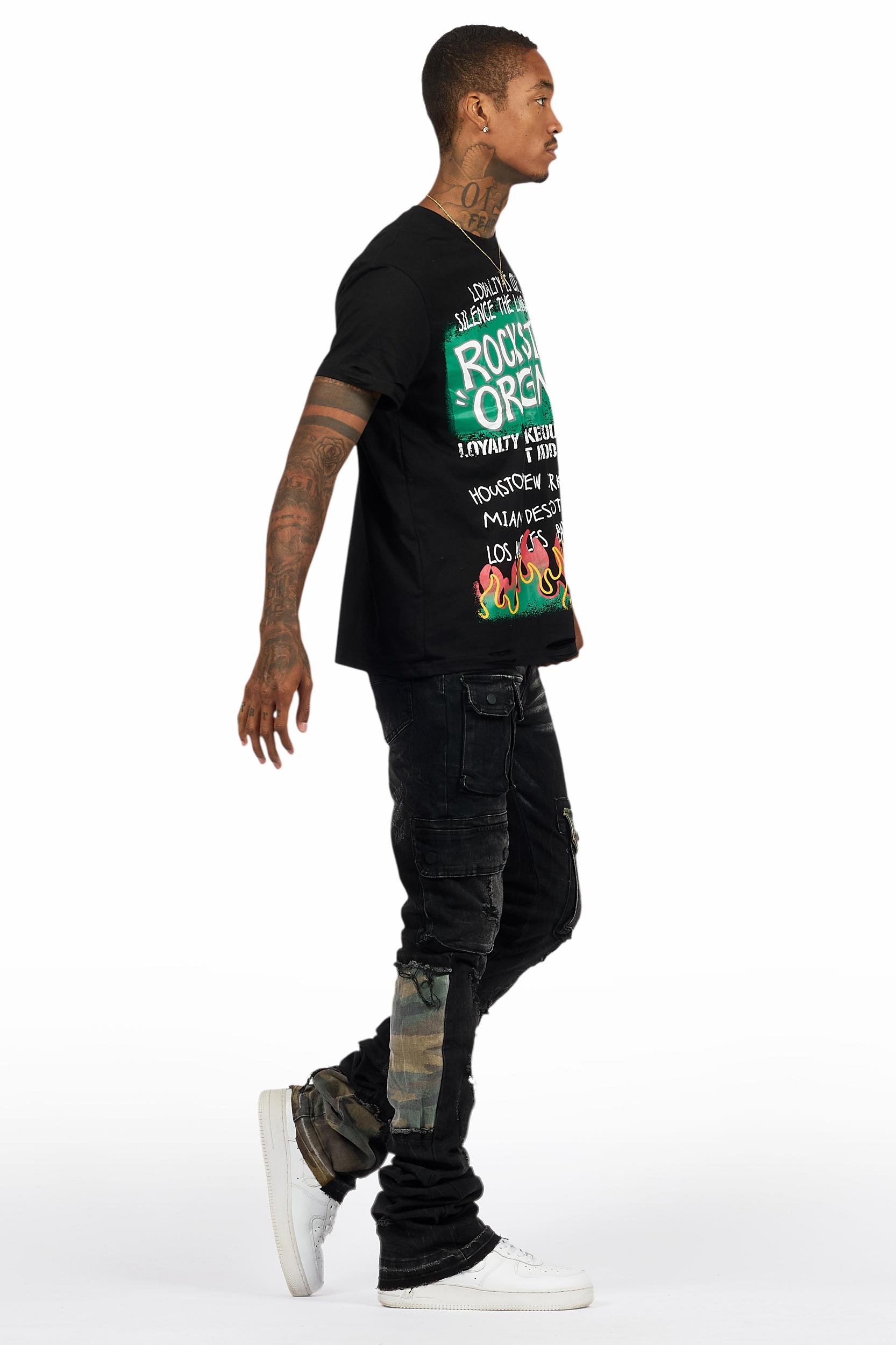 Beno Black T-Shirt/Super Stacked Flare Jean Bundle Male Product Image