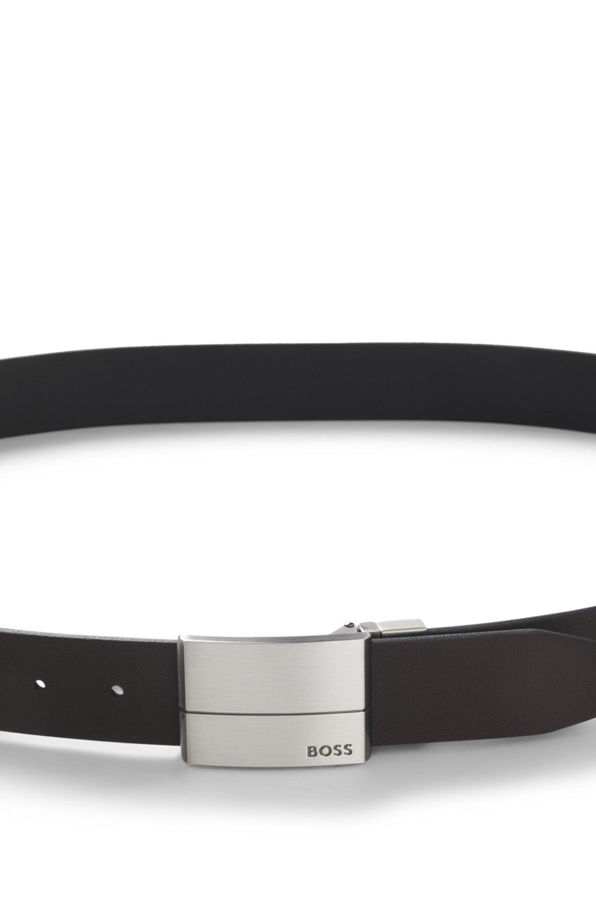 Reversible-leather belt with pin and plaque buckles Product Image