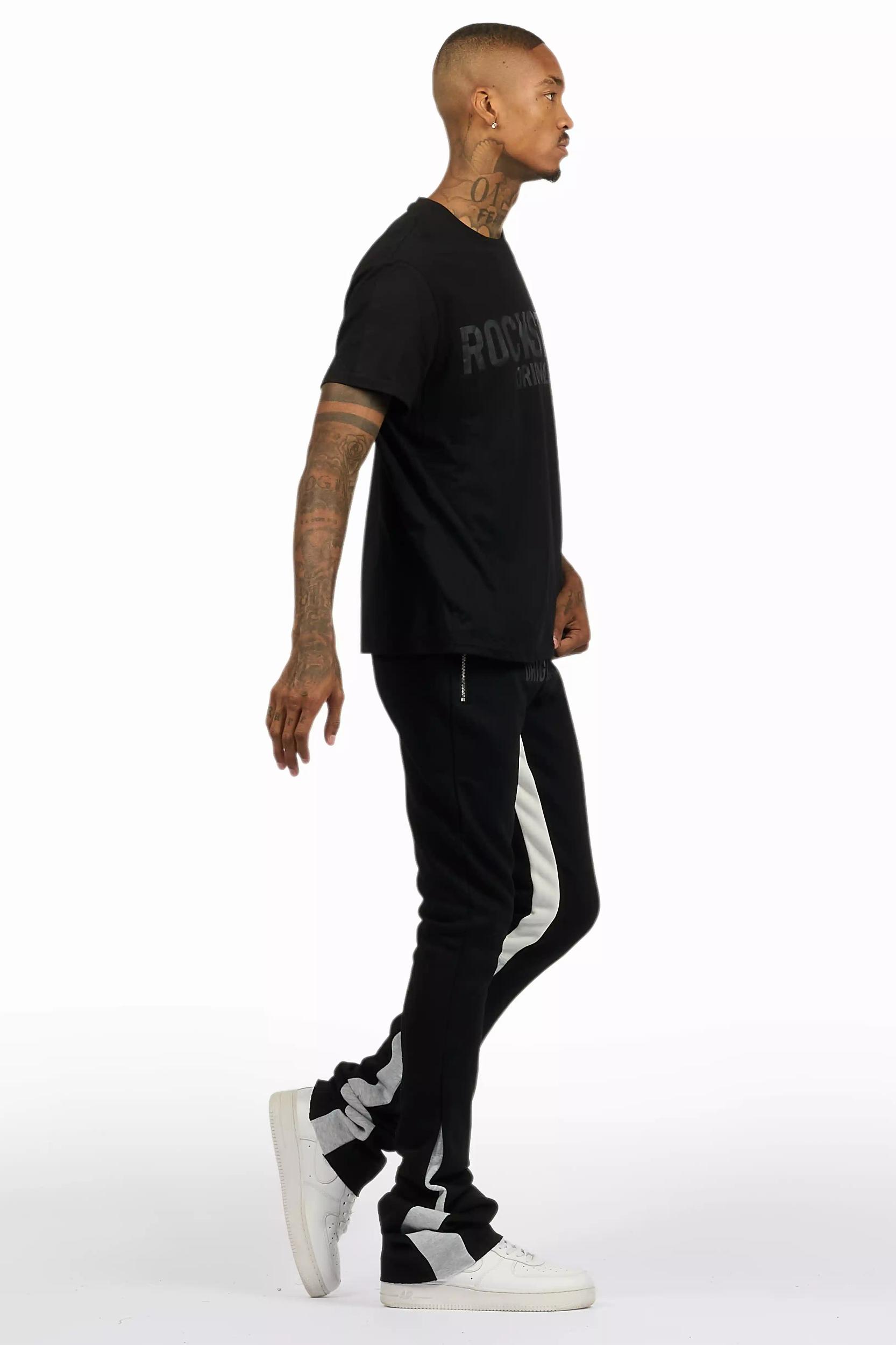 Sana Black T-Shirt/Stacked Track Pant Set Male Product Image
